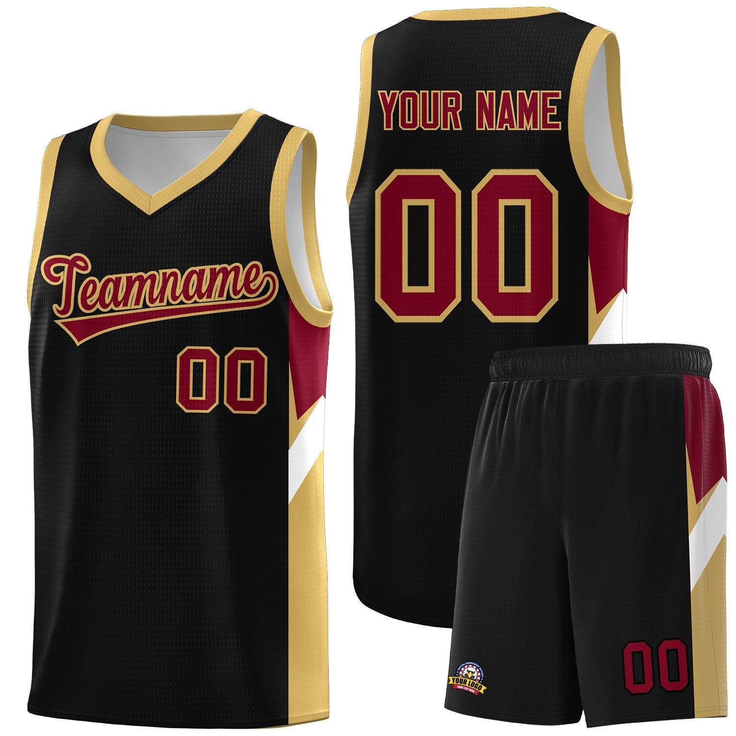 Custom Black Old Gold Side Design Sets Sports Uniform Basketball Jersey