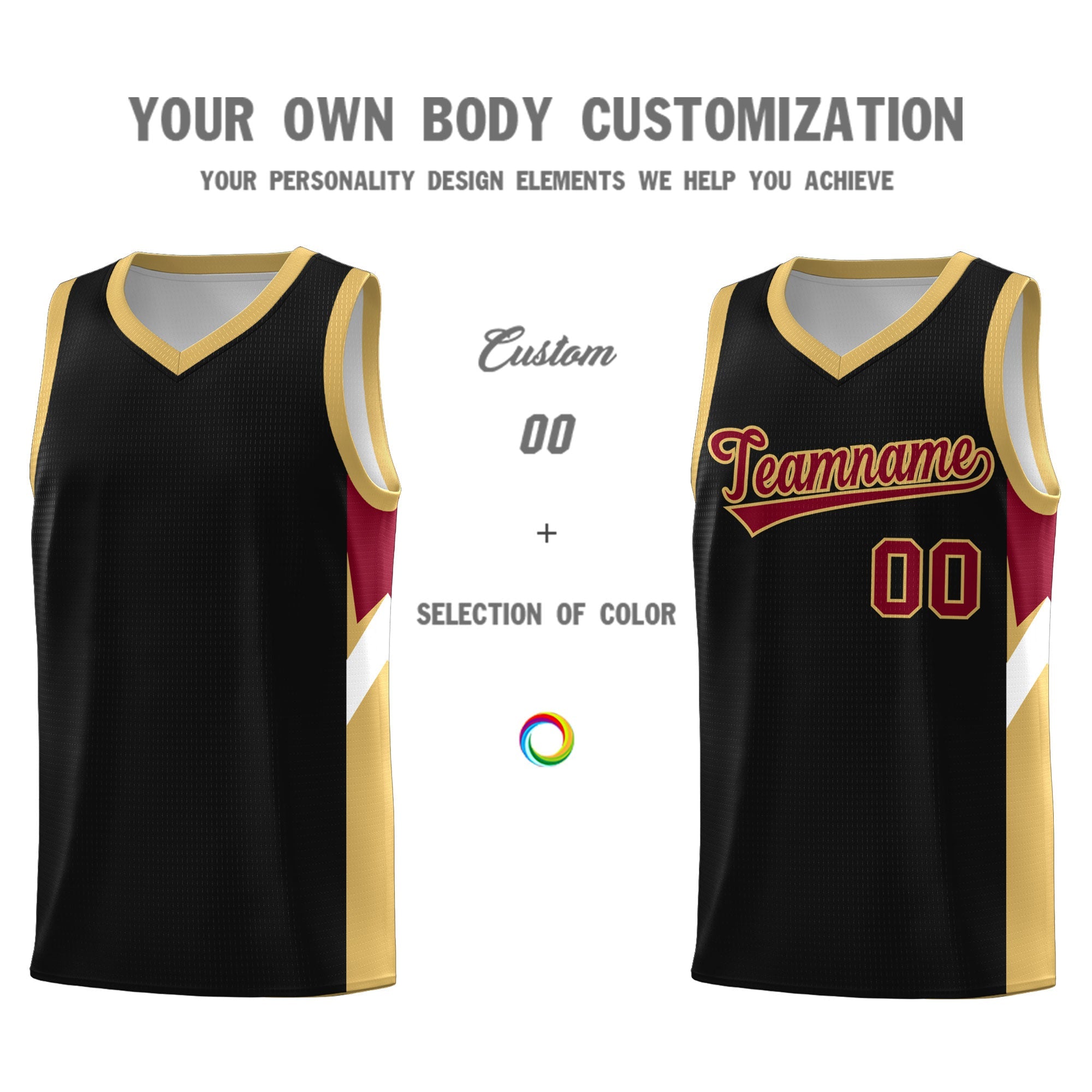 Custom Black Old Gold Side Design Sets Sports Uniform Basketball Jersey