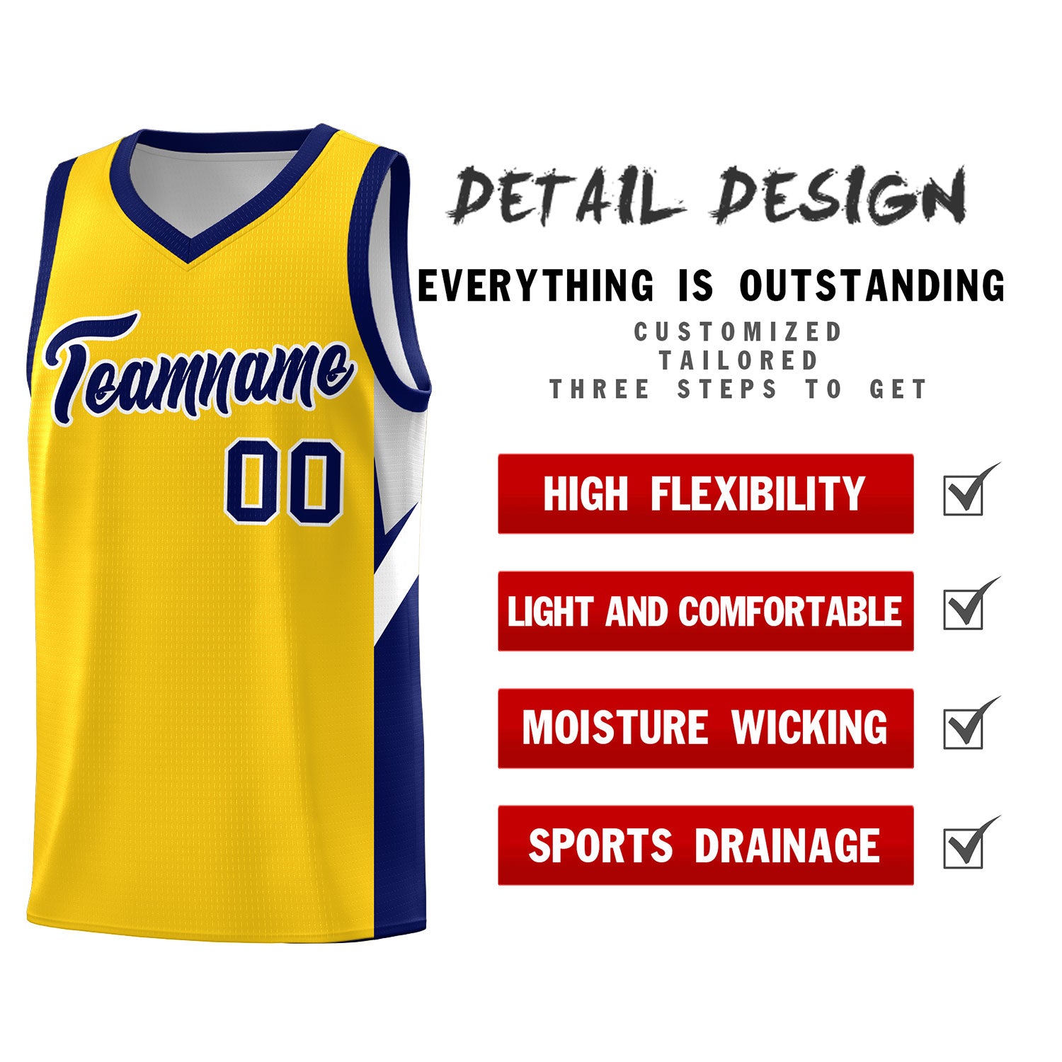 Custom Gold Navy Side Design Sets Sports Uniform Basketball Jersey