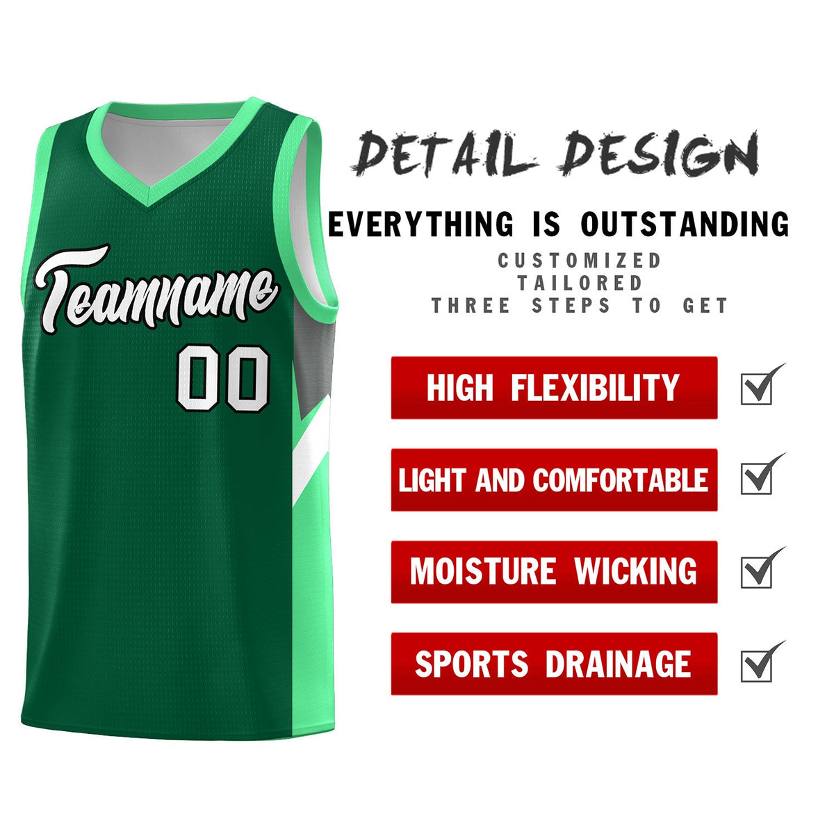 Custom Kelly Green Bright Green Side Design Sets Sports Uniform Basketball Jersey