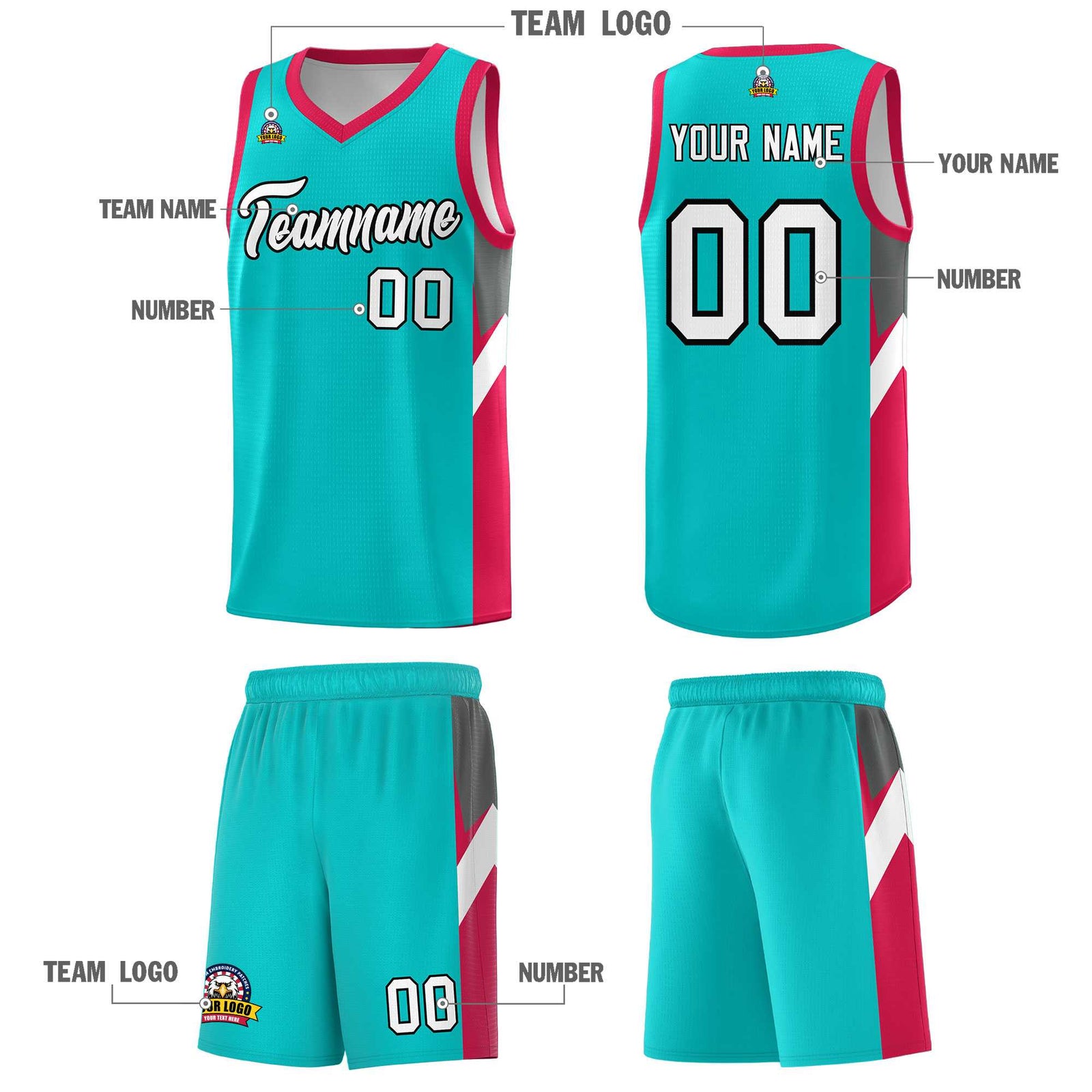 Custom Aqua Red Side Design Sets Sports Uniform Basketball Jersey