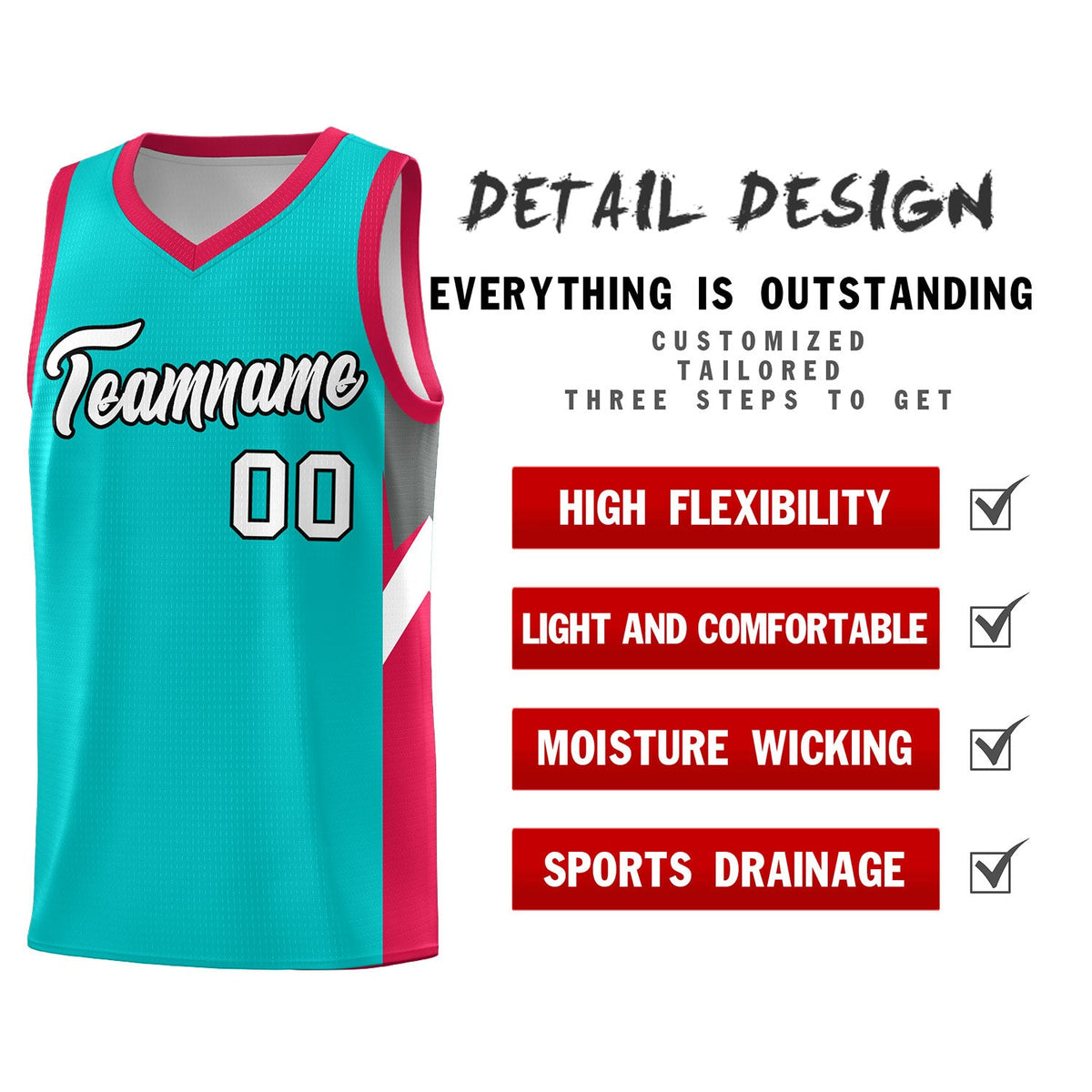 Custom Aqua Red Side Design Sets Sports Uniform Basketball Jersey