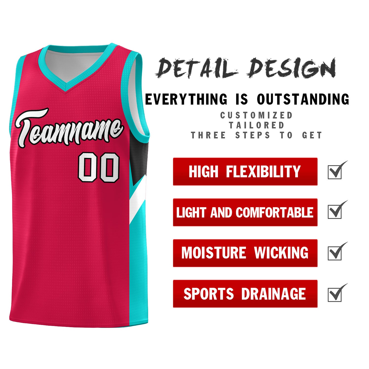 Custom Red Aqua Side Design Sets Sports Uniform Basketball Jersey