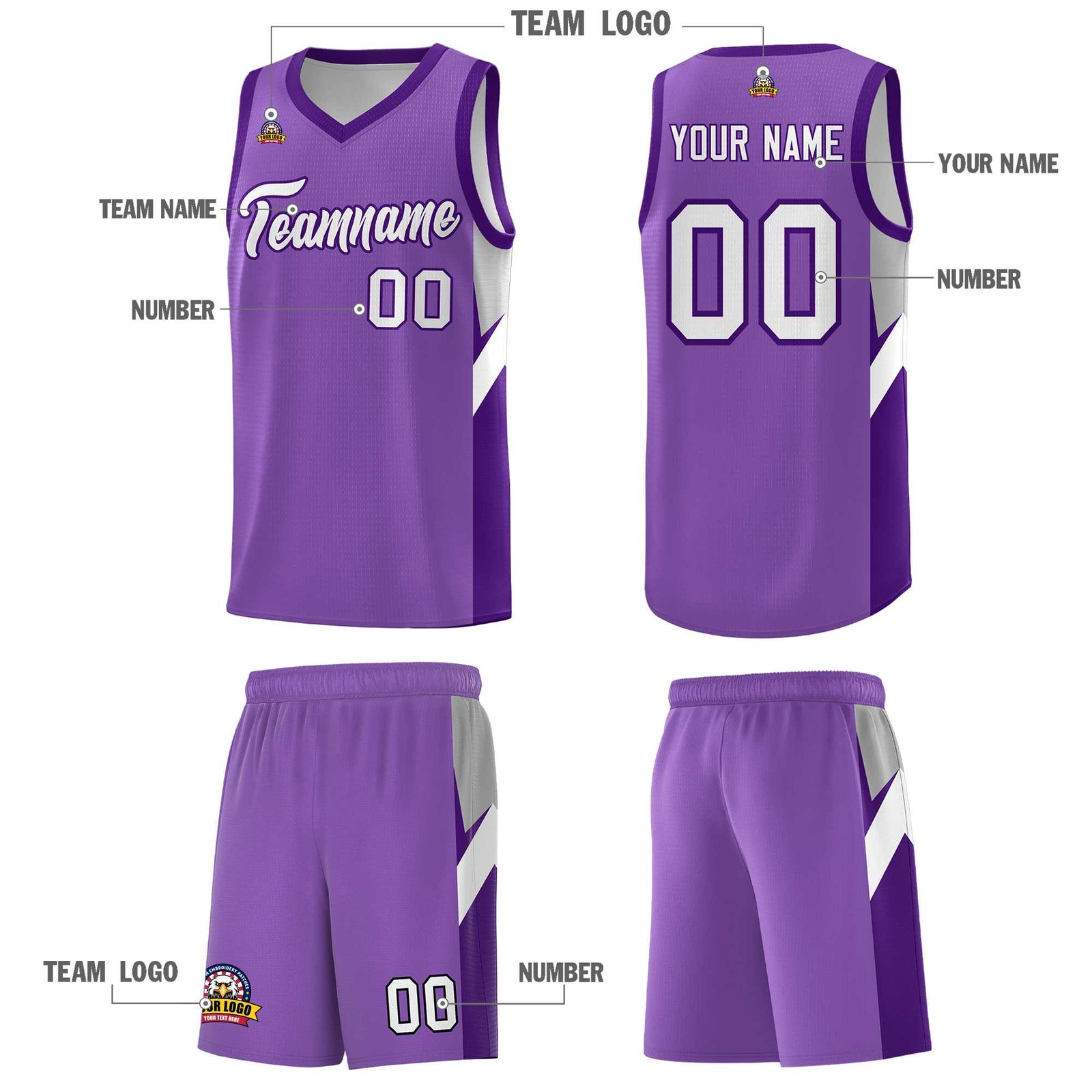 Custom Light Purple Purple Side Design Sets Sports Uniform Basketball Jersey