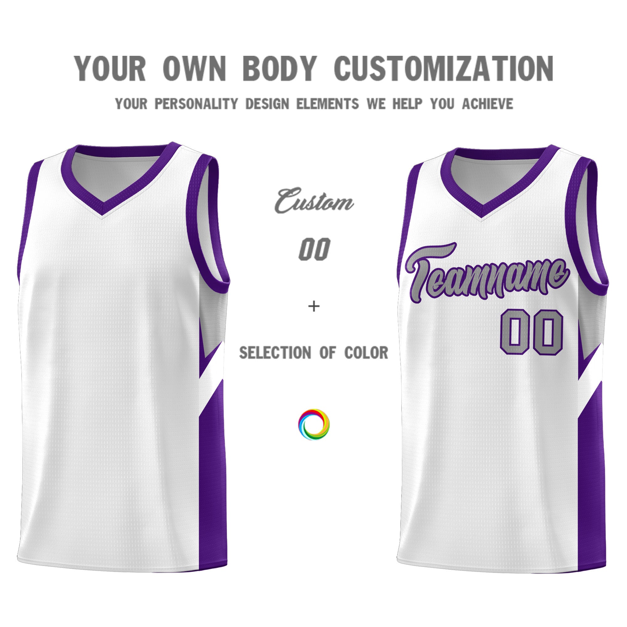Custom White Purple Side Design Sets Sports Uniform Basketball Jersey