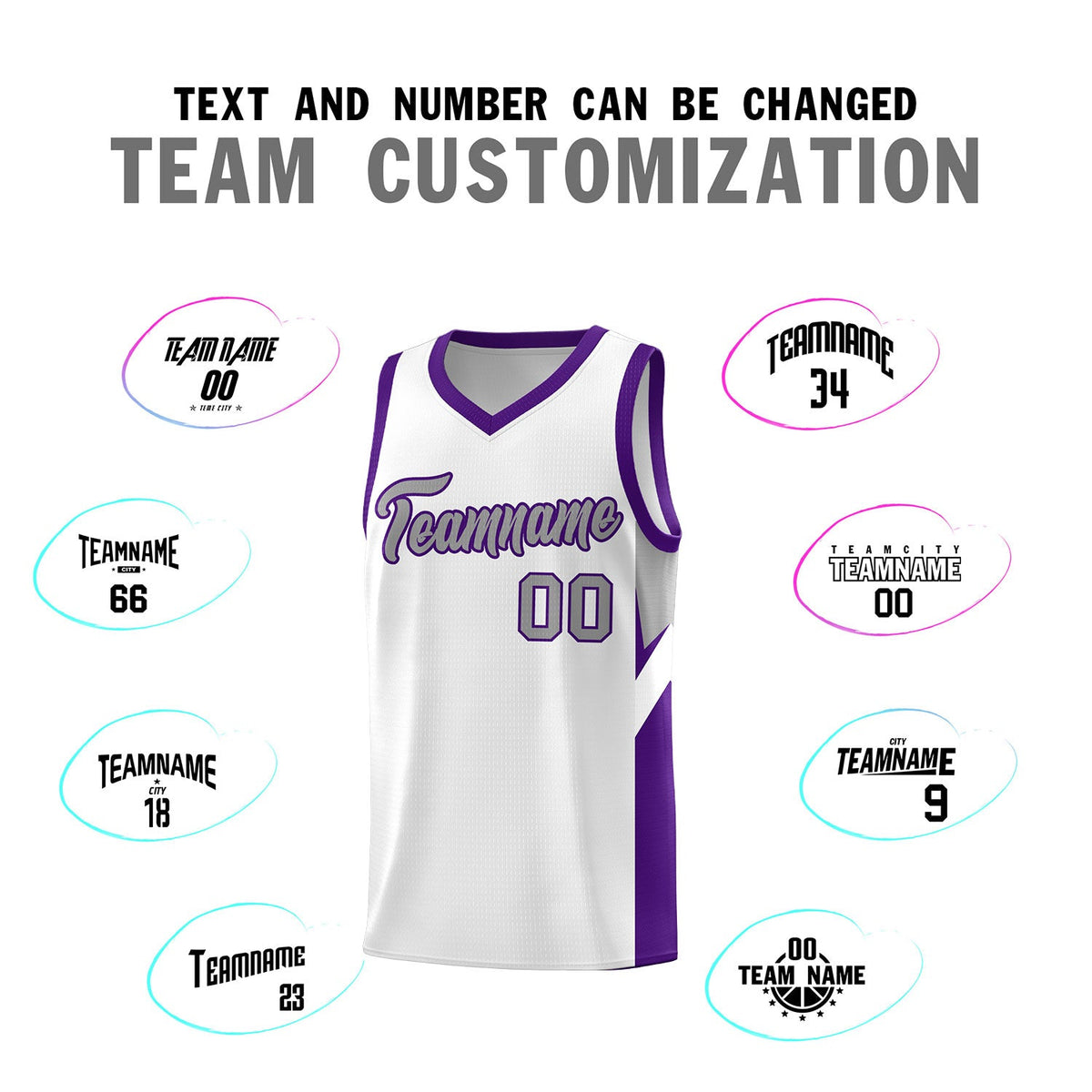 Custom White Purple Side Design Sets Sports Uniform Basketball Jersey