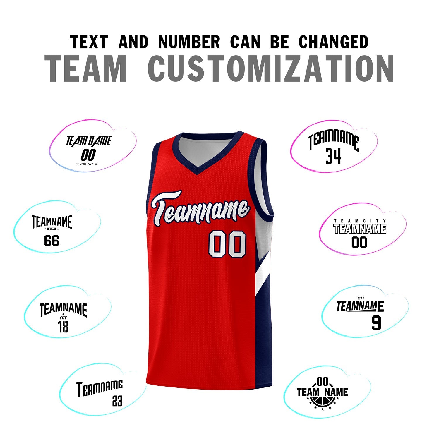 Custom Red Navy Side Design Sets Sports Uniform Basketball Jersey
