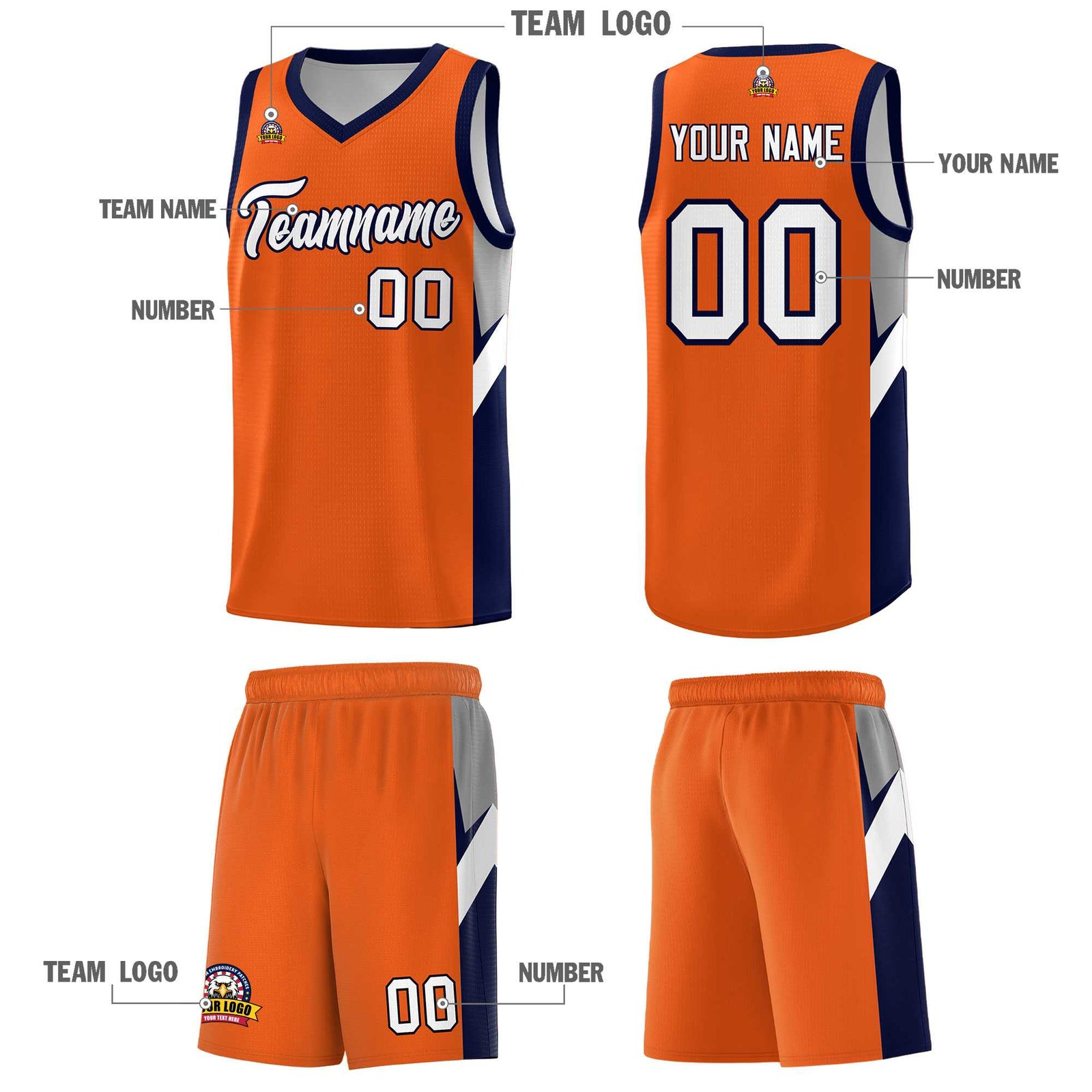 Custom Orange Navy Side Design Sets Sports Uniform Basketball Jersey