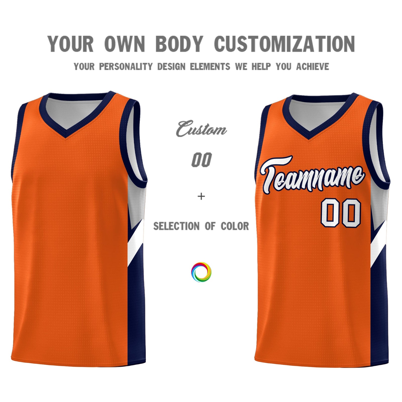 Custom Orange Navy Side Design Sets Sports Uniform Basketball Jersey