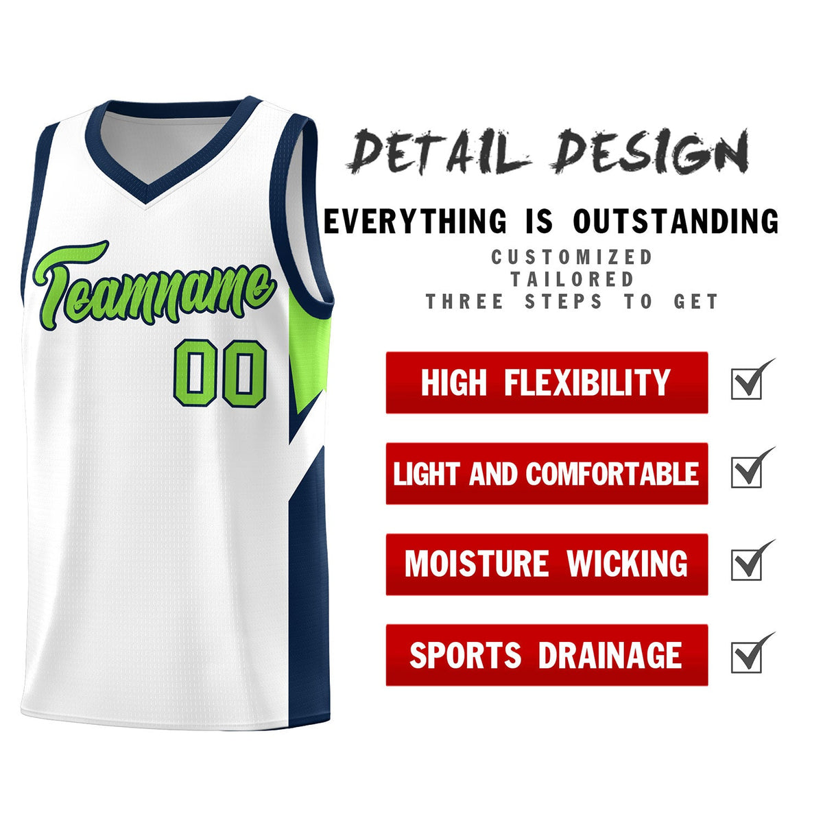 Custom White Navy Side Design Sets Sports Uniform Basketball Jersey