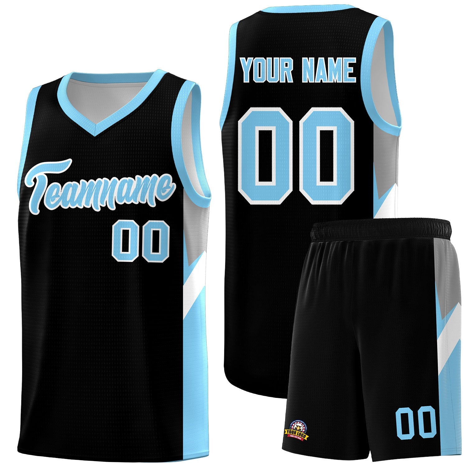 Custom Black Light Blue Side Design Sets Sports Uniform Basketball Jersey