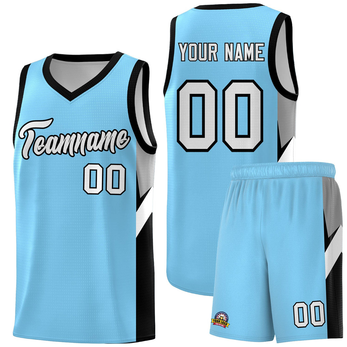 Custom Light Blue Black Side Design Sets Sports Uniform Basketball Jersey