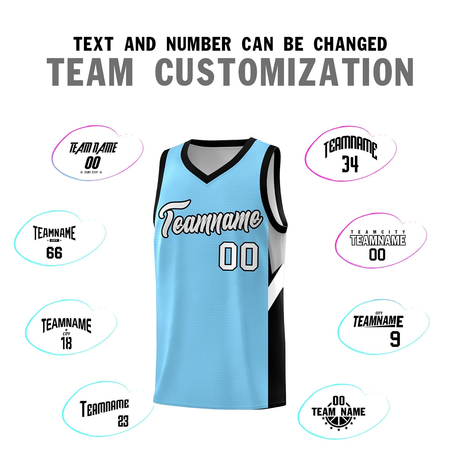 Custom Light Blue Black Side Design Sets Sports Uniform Basketball Jersey