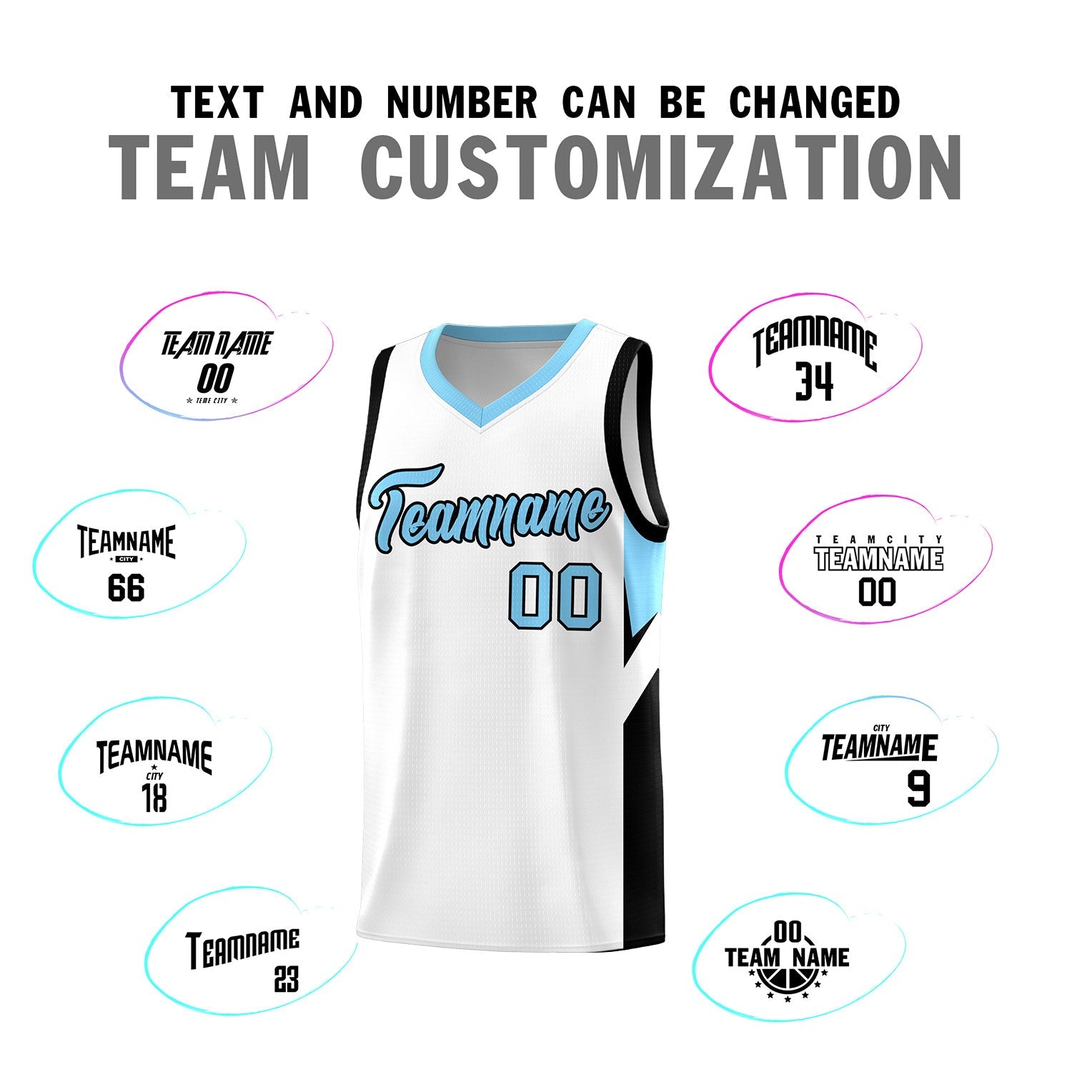 Custom White Light Blue Side Design Sets Sports Uniform Basketball Jersey