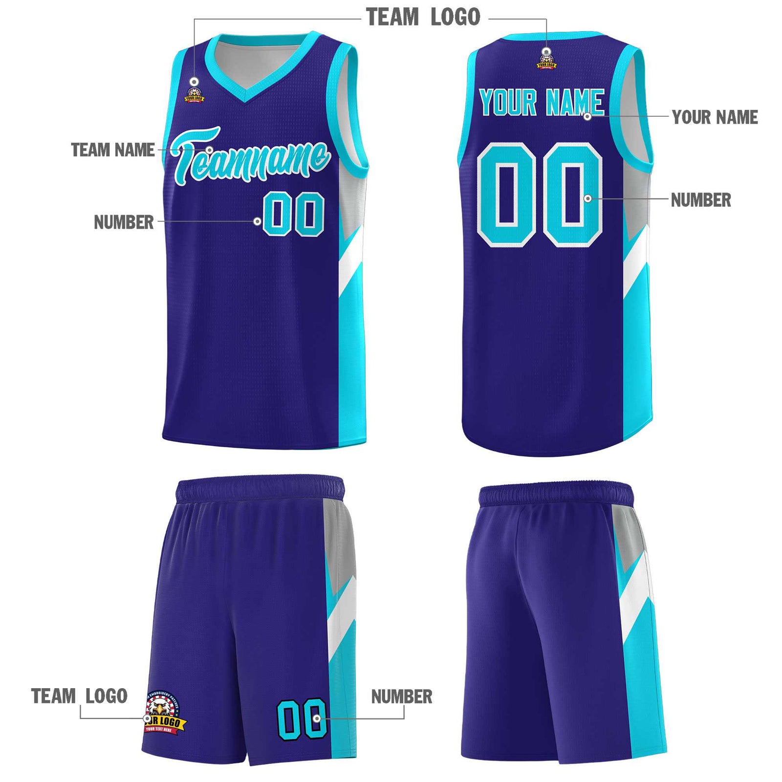 Custom Royal Sky Blue Side Design Sets Sports Uniform Basketball Jersey
