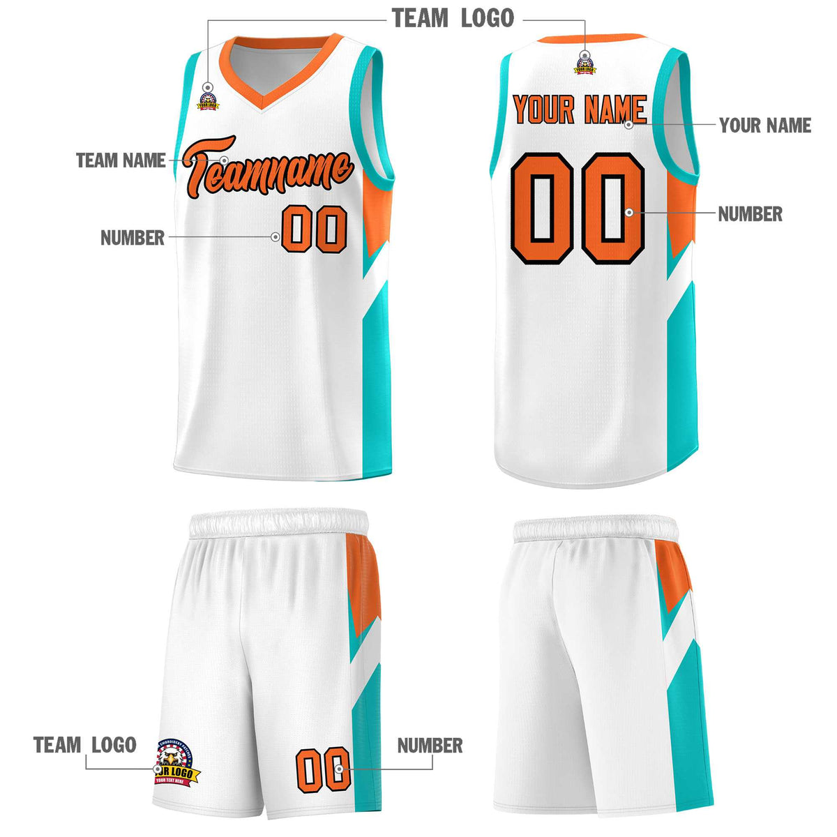 Custom White Orange Side Design Sets Sports Uniform Basketball Jersey
