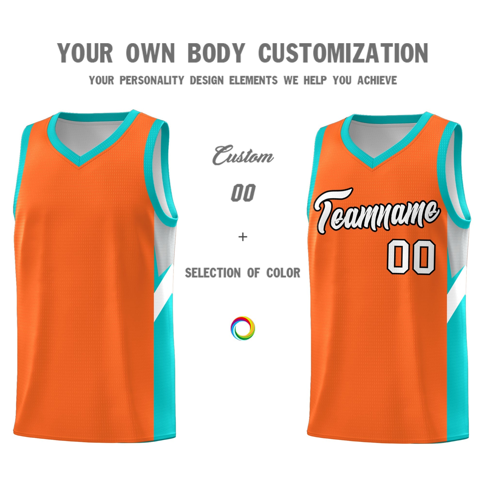 Custom Orange Aqua Side Design Sets Sports Uniform Basketball Jersey
