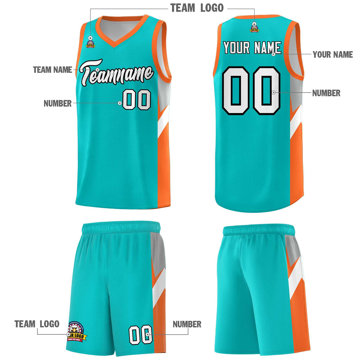 Custom Aqua Orange Side Design Sets Sports Uniform Basketball Jersey