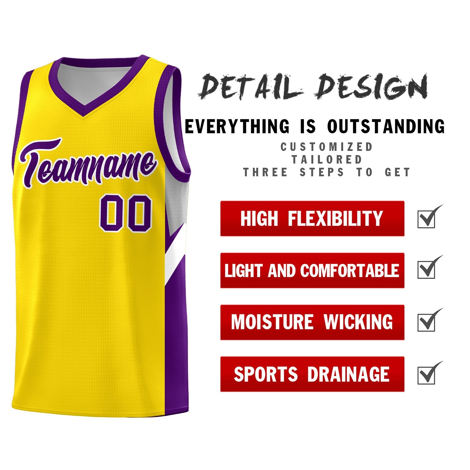 Custom Gold Purple Side Design Sets Sports Uniform Basketball Jersey