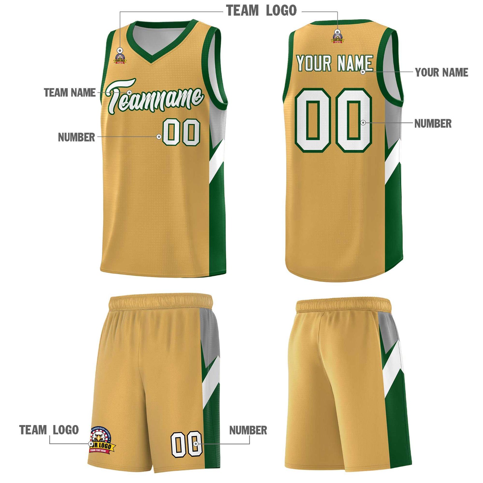 Custom Buckskin Brown Green Side Design Sets Sports Uniform Basketball Jersey