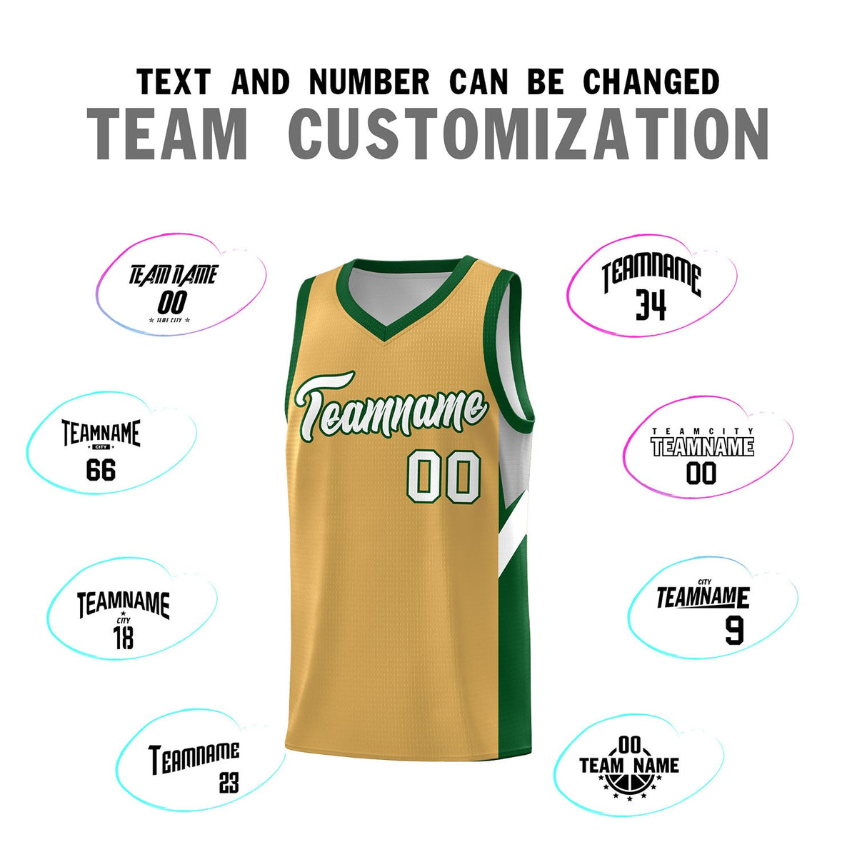 Custom Buckskin Brown Green Side Design Sets Sports Uniform Basketball Jersey