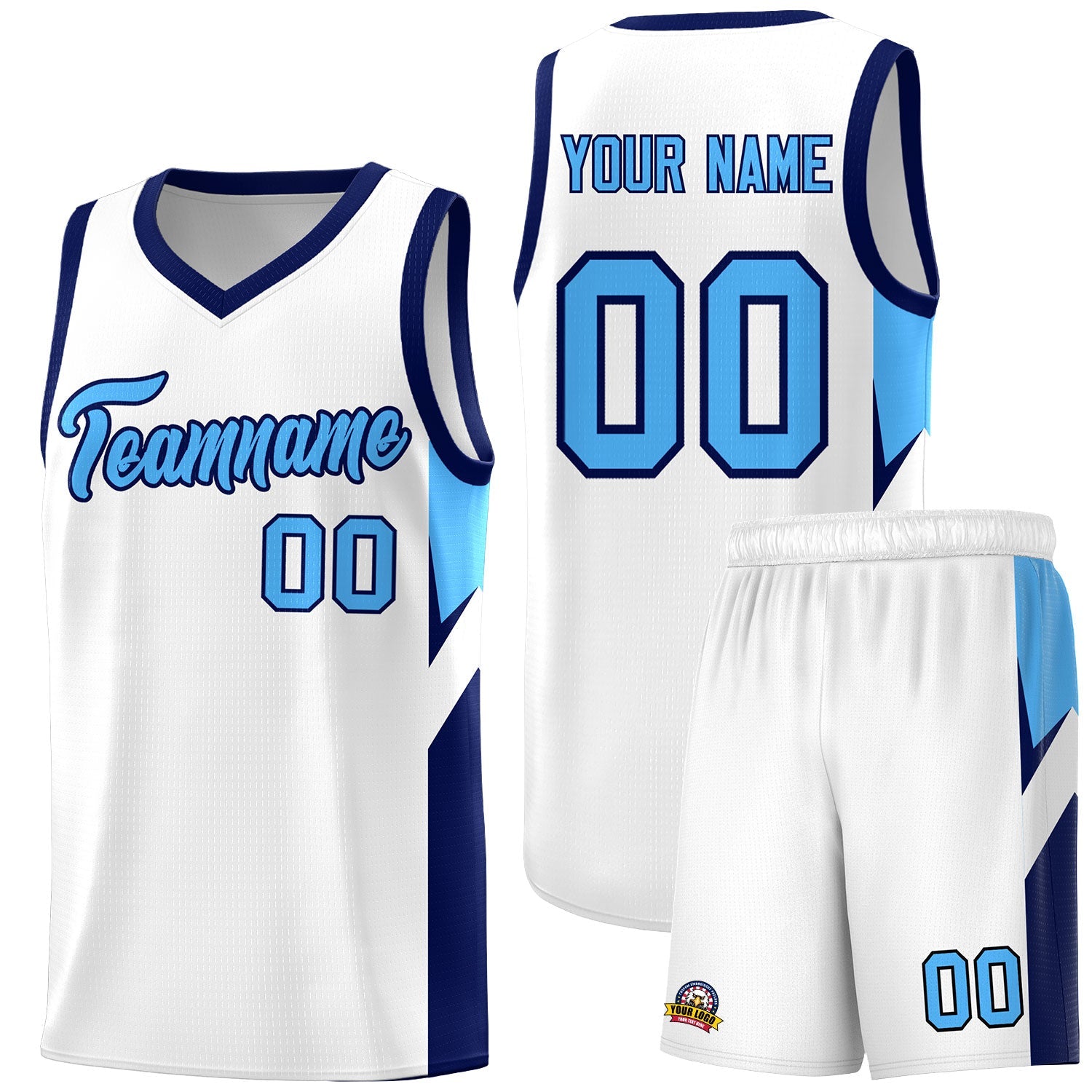 Custom White Navy Side Design Sets Sports Uniform Basketball Jersey