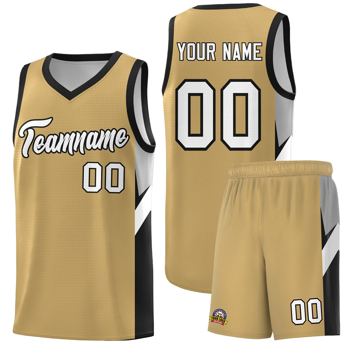 Custom Old Gold Black Side Design Sets Sports Uniform Basketball Jersey