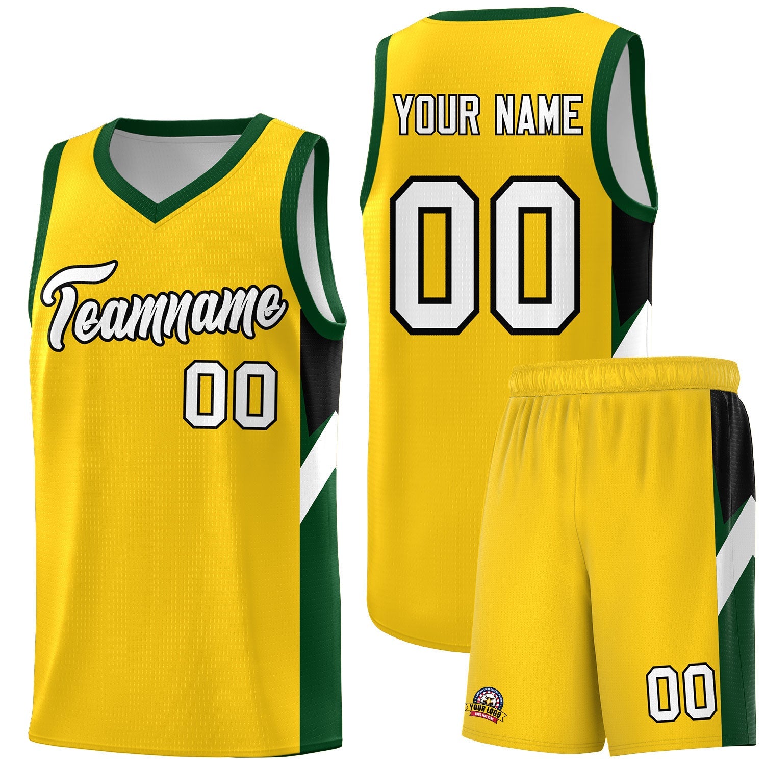 Custom Gold Hunter Green Side Design Sets Sports Uniform Basketball Jersey