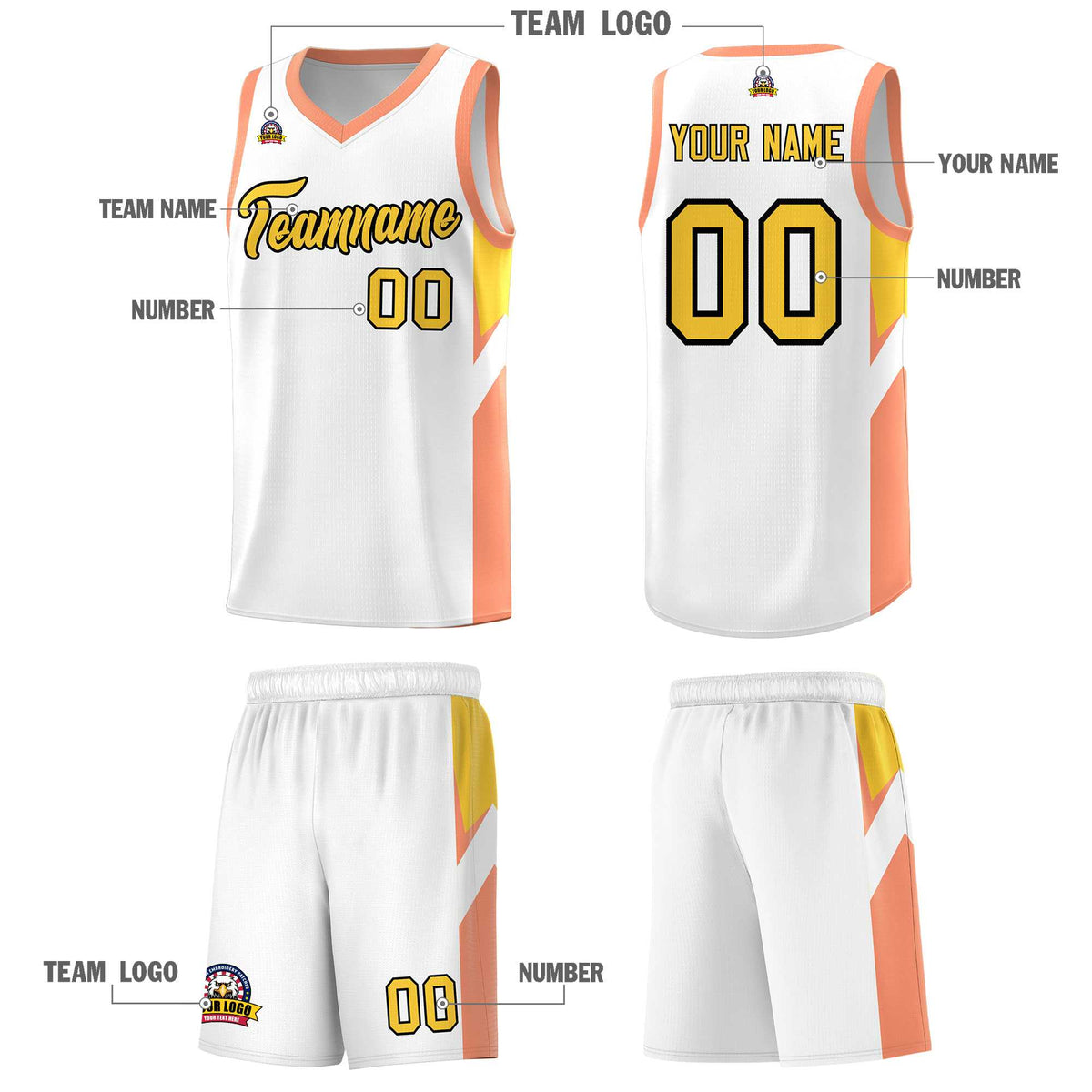 Custom White Orange Side Design Sets Sports Uniform Basketball Jersey