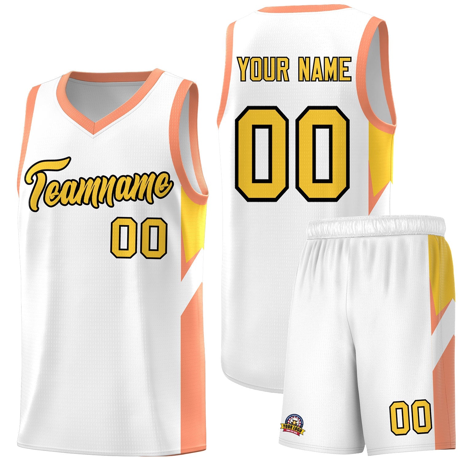 Custom White Orange Side Design Sets Sports Uniform Basketball Jersey