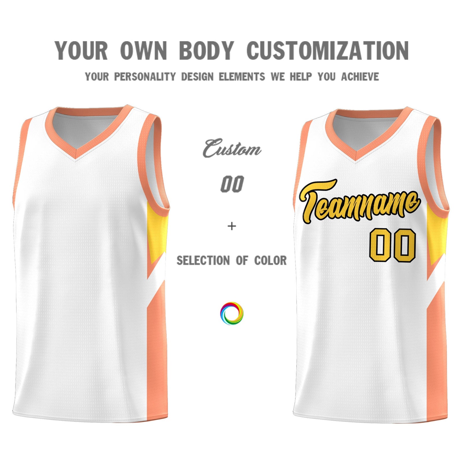 Custom White Orange Side Design Sets Sports Uniform Basketball Jersey
