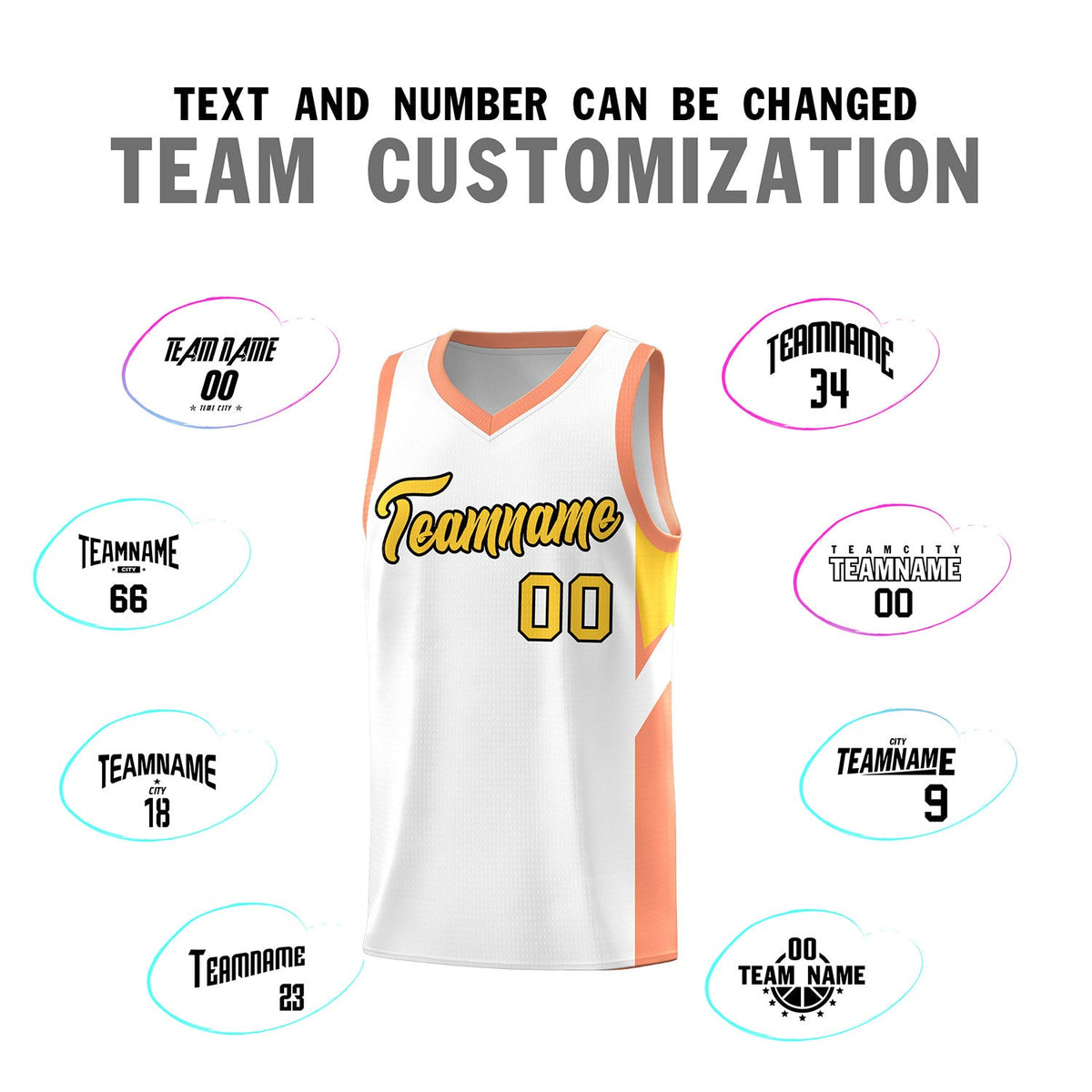 Custom White Orange Side Design Sets Sports Uniform Basketball Jersey
