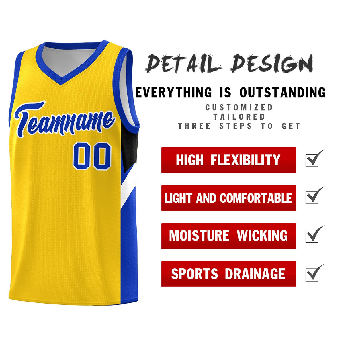 Custom Gold Royal Side Design Sets Sports Uniform Basketball Jersey