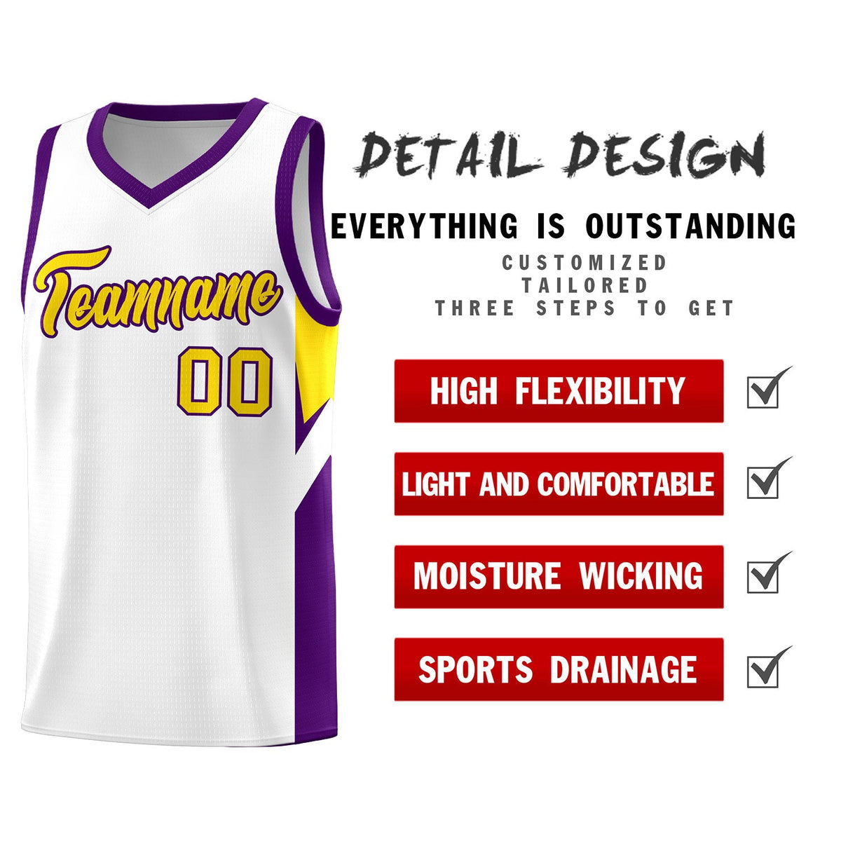 Custom White Purple Side Design Sets Sports Uniform Basketball Jersey
