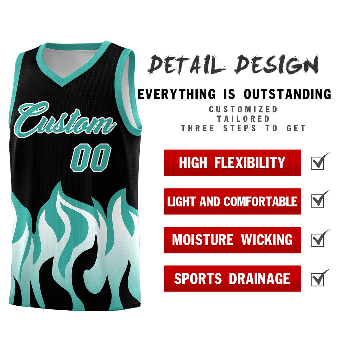 Custom Black Bright Green Hem Flame Pattern Fashion Sports Uniform Basketball jersey