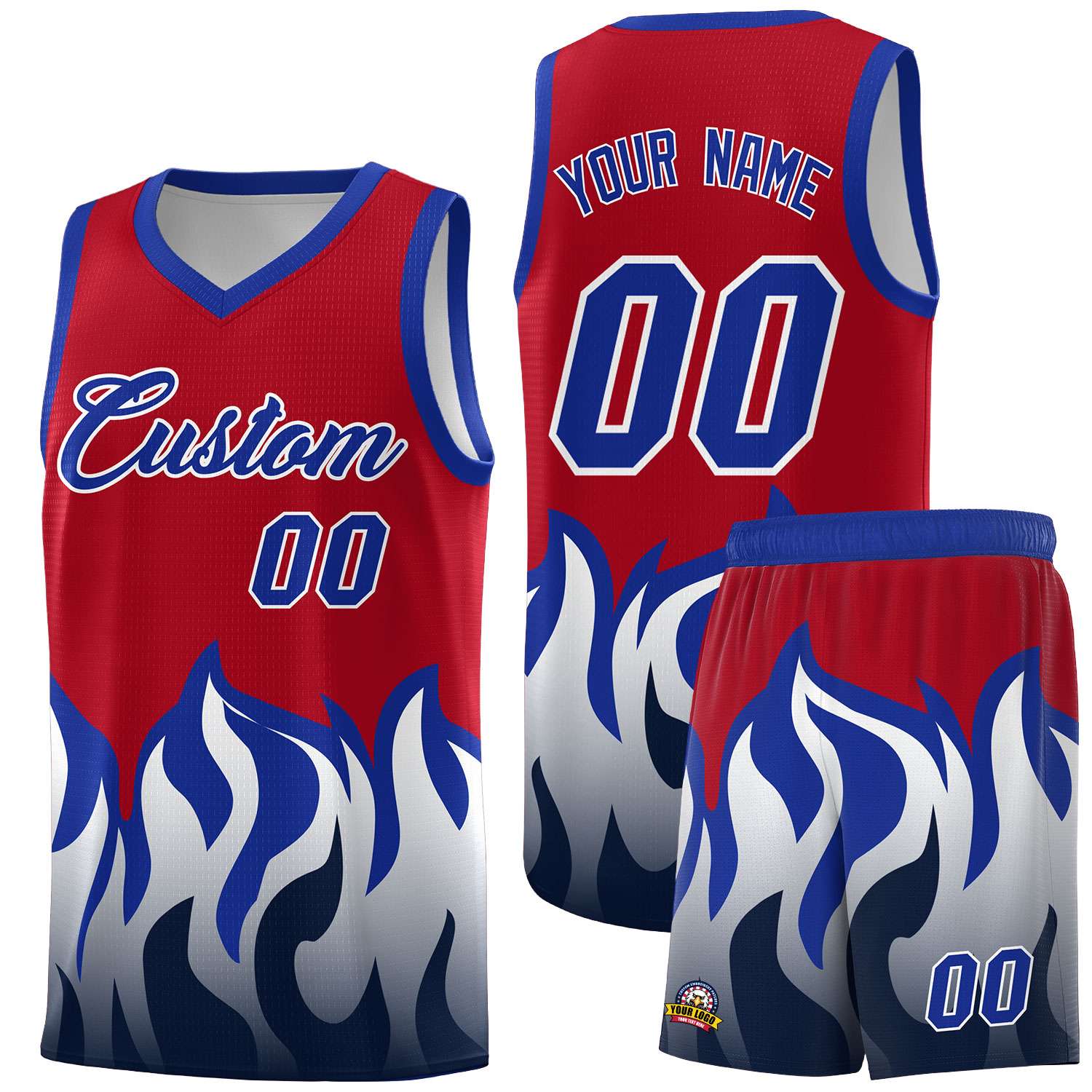 Custom Red Royal Hem Flame Pattern Fashion Sports Uniform Basketball jersey