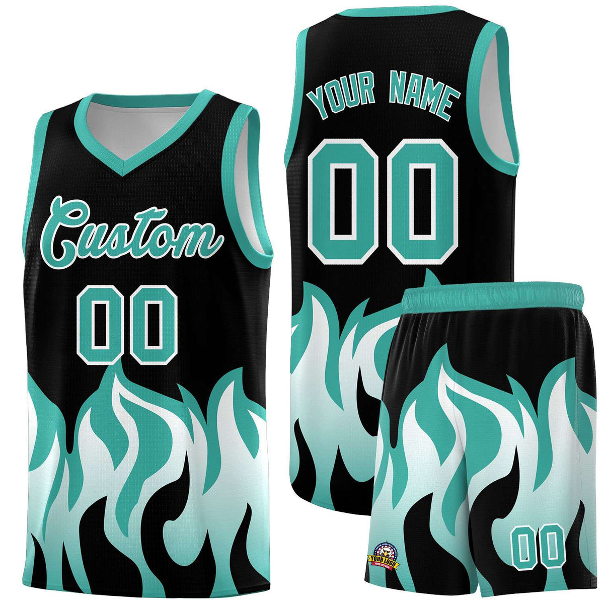 Custom Black Bright Green Hem Flame Pattern Fashion Sports Uniform Basketball jersey