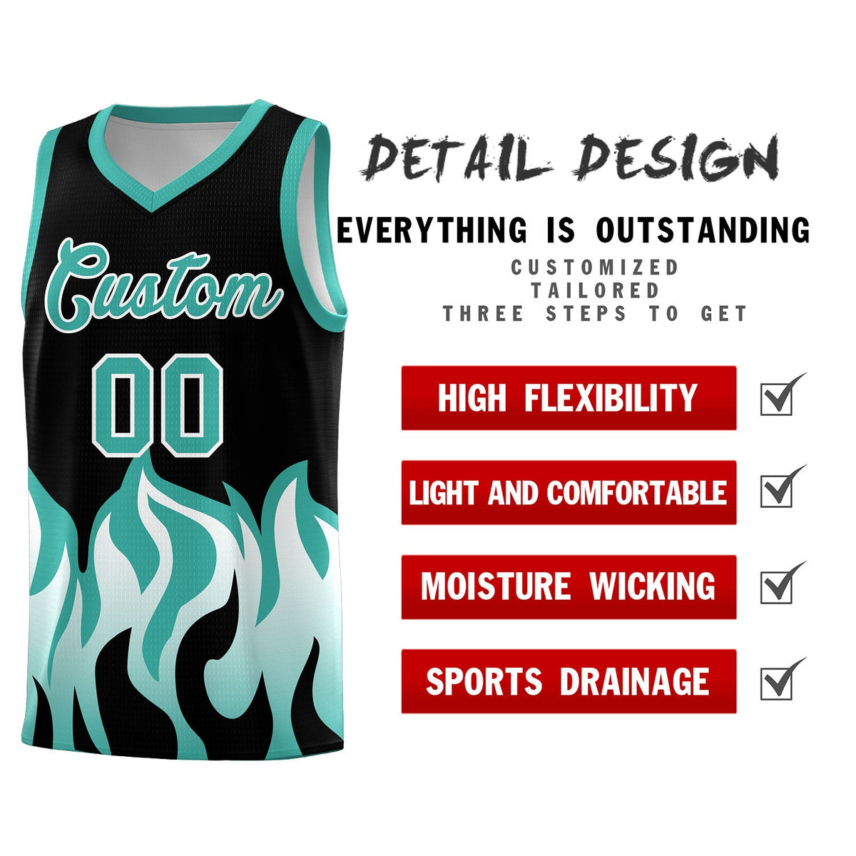 Custom Black Bright Green Hem Flame Pattern Fashion Sports Uniform Basketball jersey