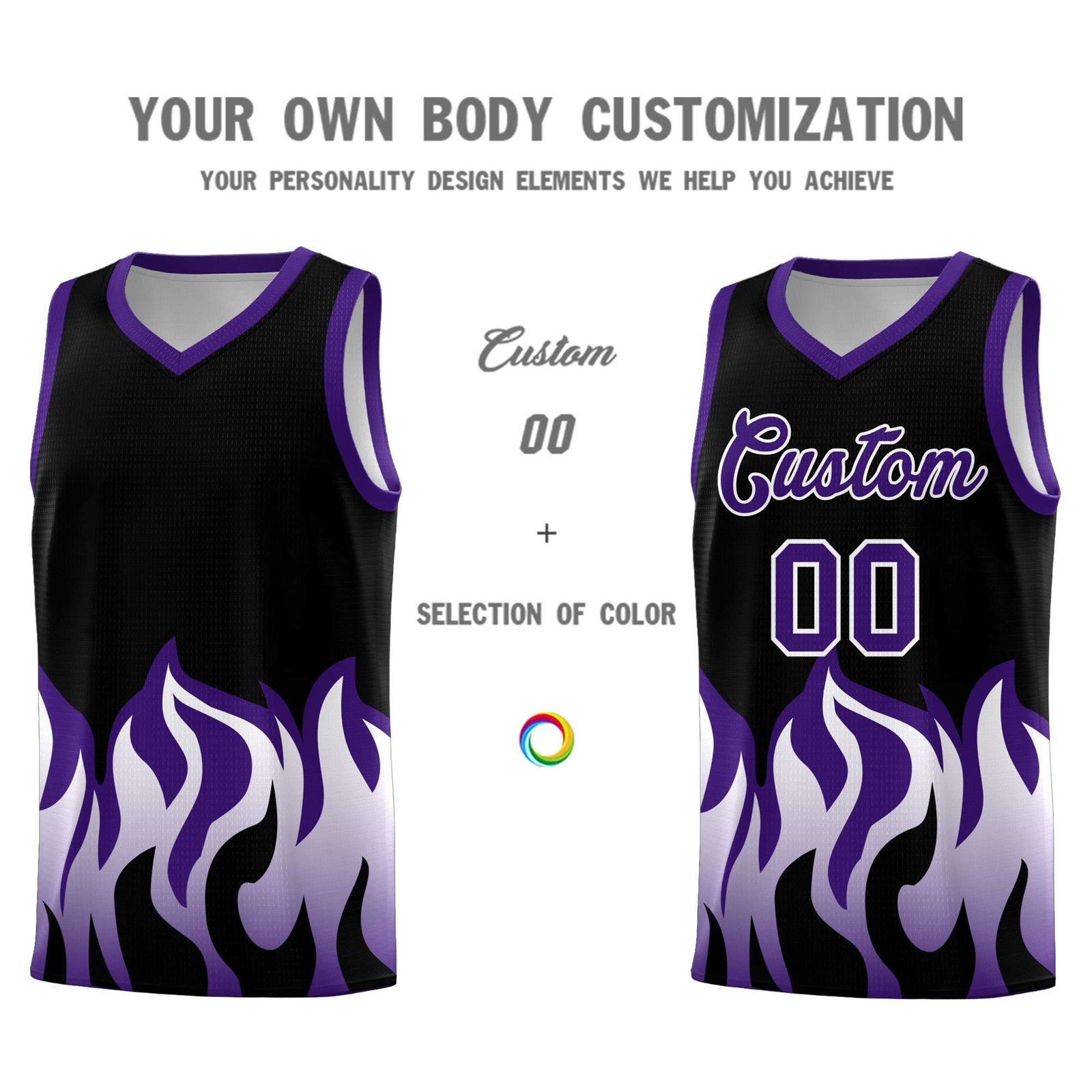 Custom Black Purple Hem Flame Pattern Fashion Sports Uniform Basketball jersey