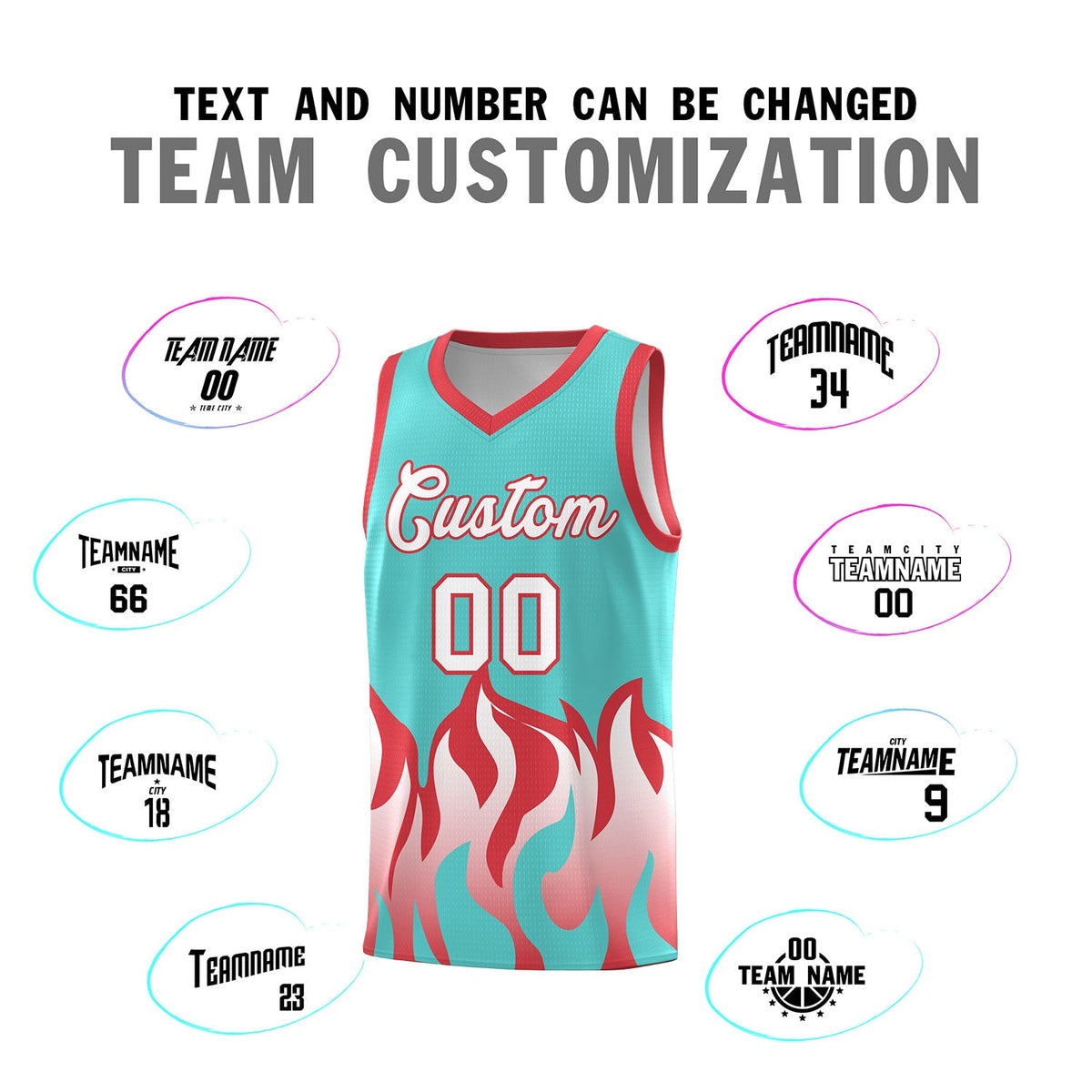 Custom Bright Green Light Red Hem Flame Pattern Fashion Sports Uniform Basketball jersey