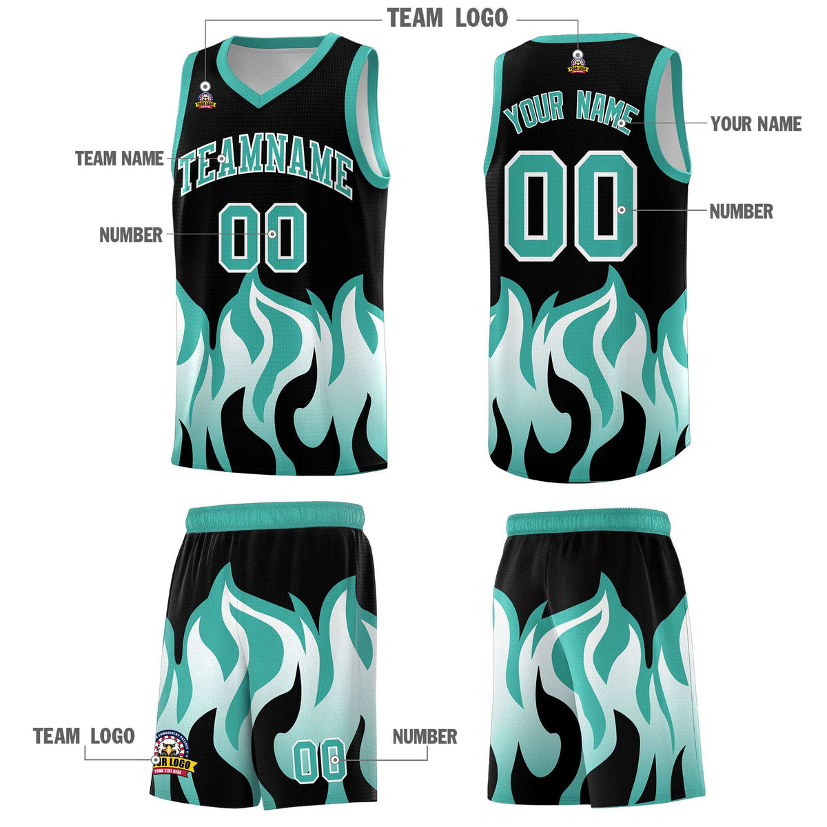 Custom Black Bright Green Hem Flame Pattern Fashion Sports Uniform Basketball jersey