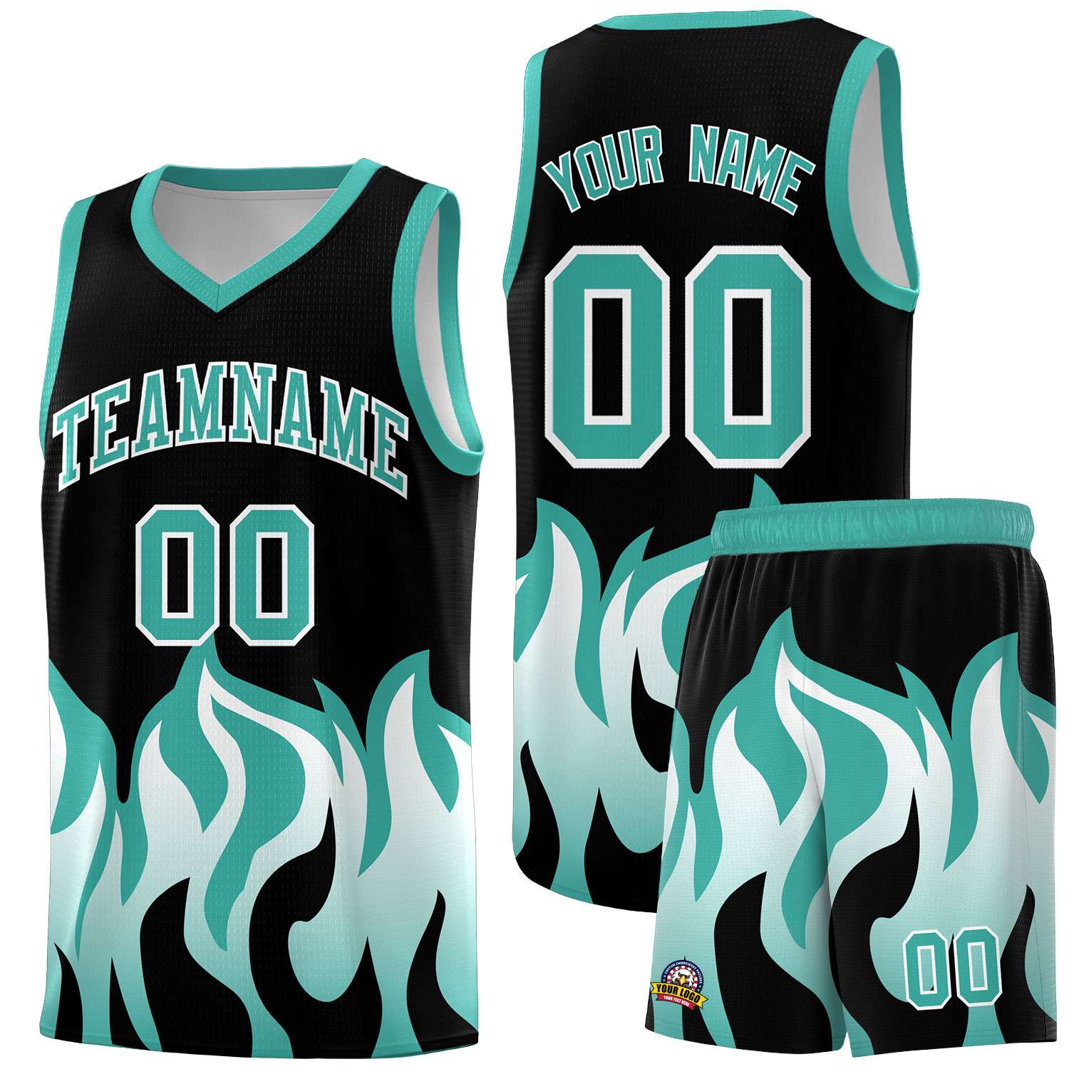 Custom Black Bright Green Hem Flame Pattern Fashion Sports Uniform Basketball jersey