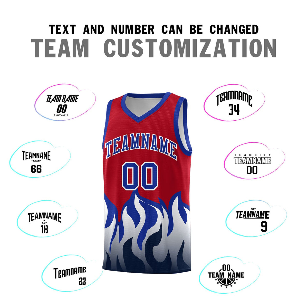 Custom Red Royal Hem Flame Pattern Fashion Sports Uniform Basketball jersey