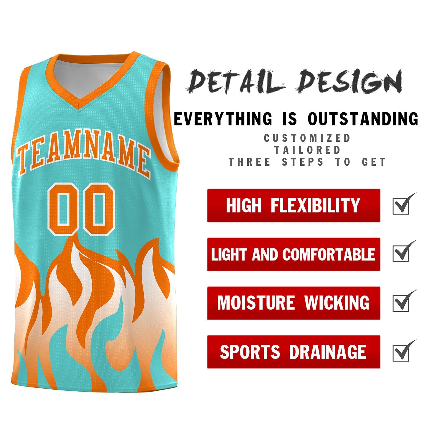 Custom Bright Green Orange Hem Flame Pattern Fashion Sports Uniform Basketball jersey