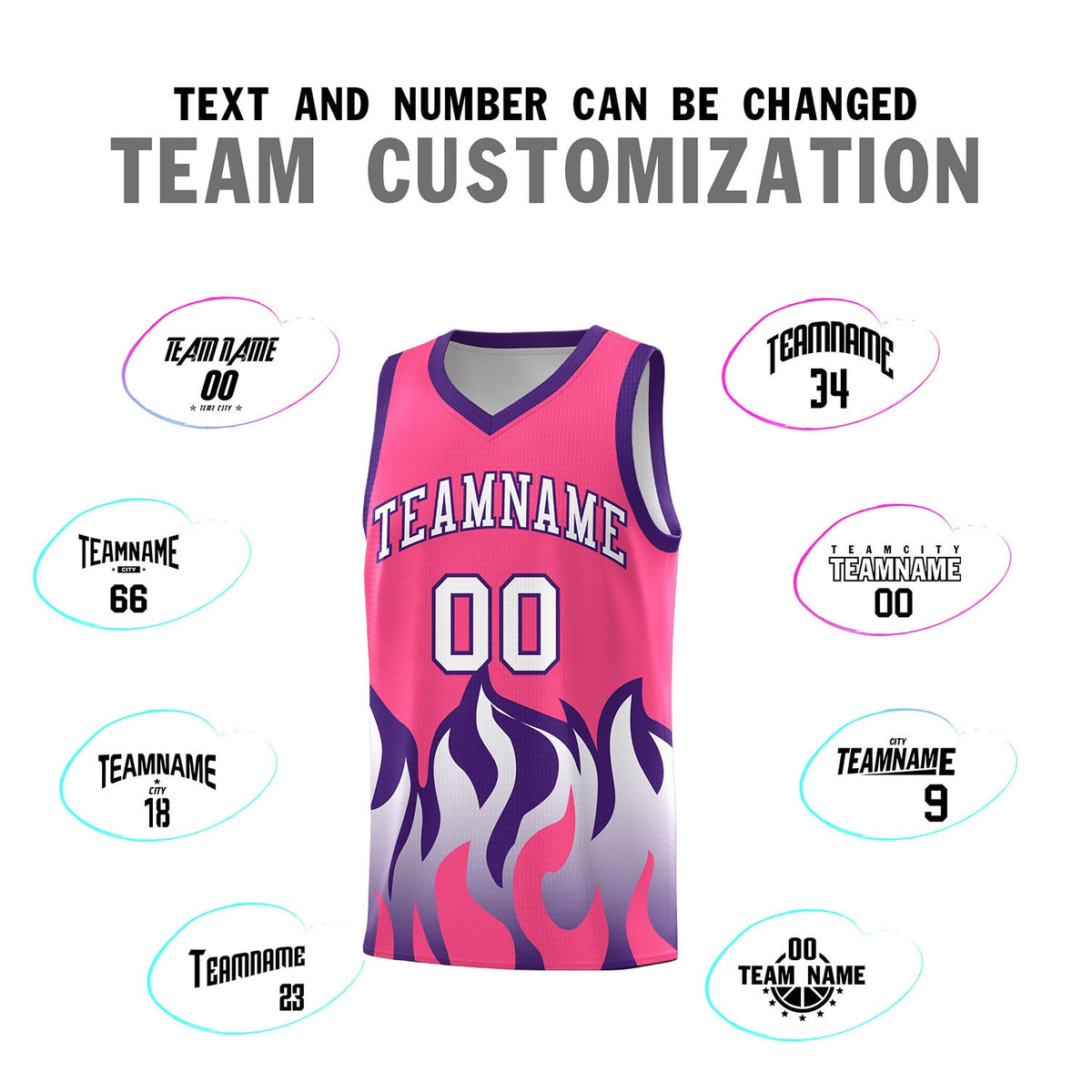 Custom Pink Purple Hem Flame Pattern Fashion Sports Uniform Basketball jersey