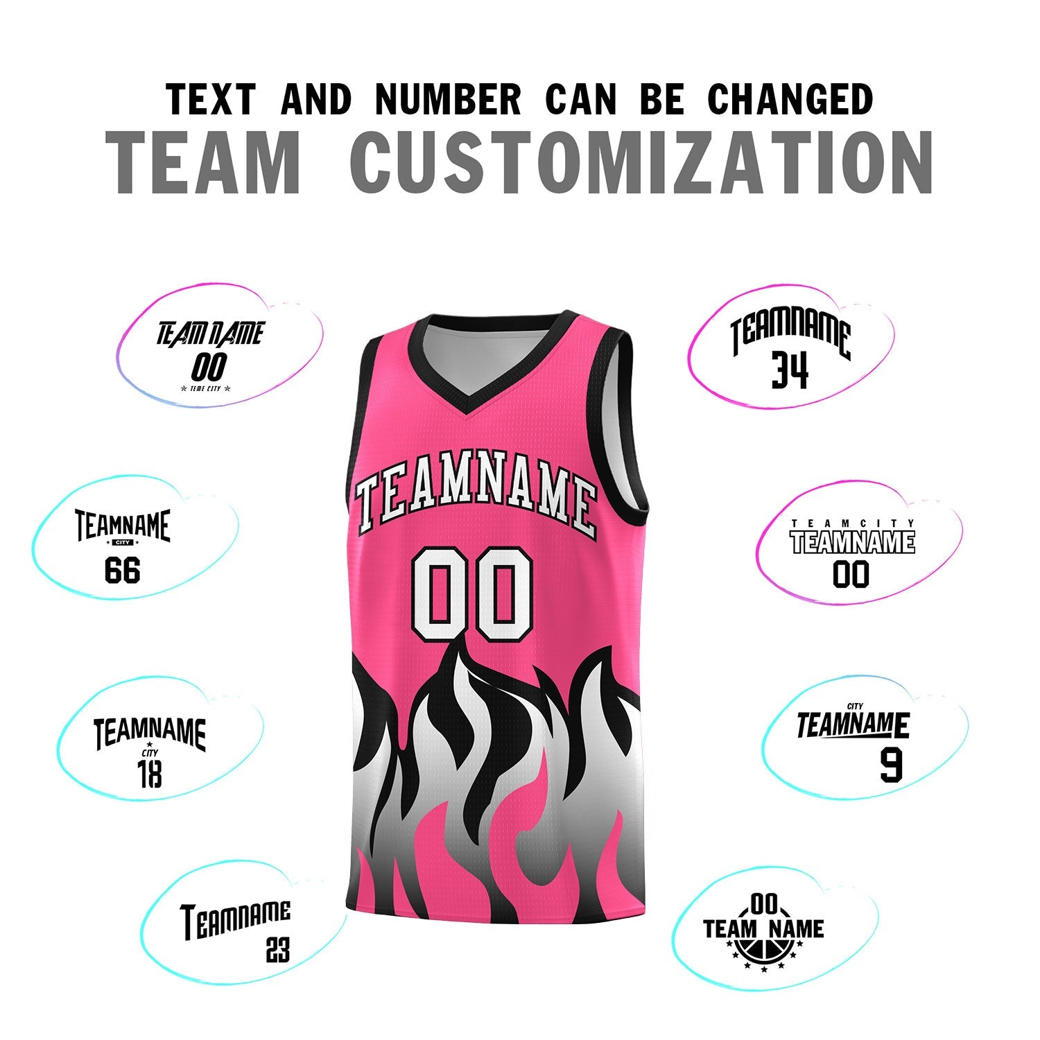Custom Pink Black Hem Flame Pattern Fashion Sports Uniform Basketball jersey