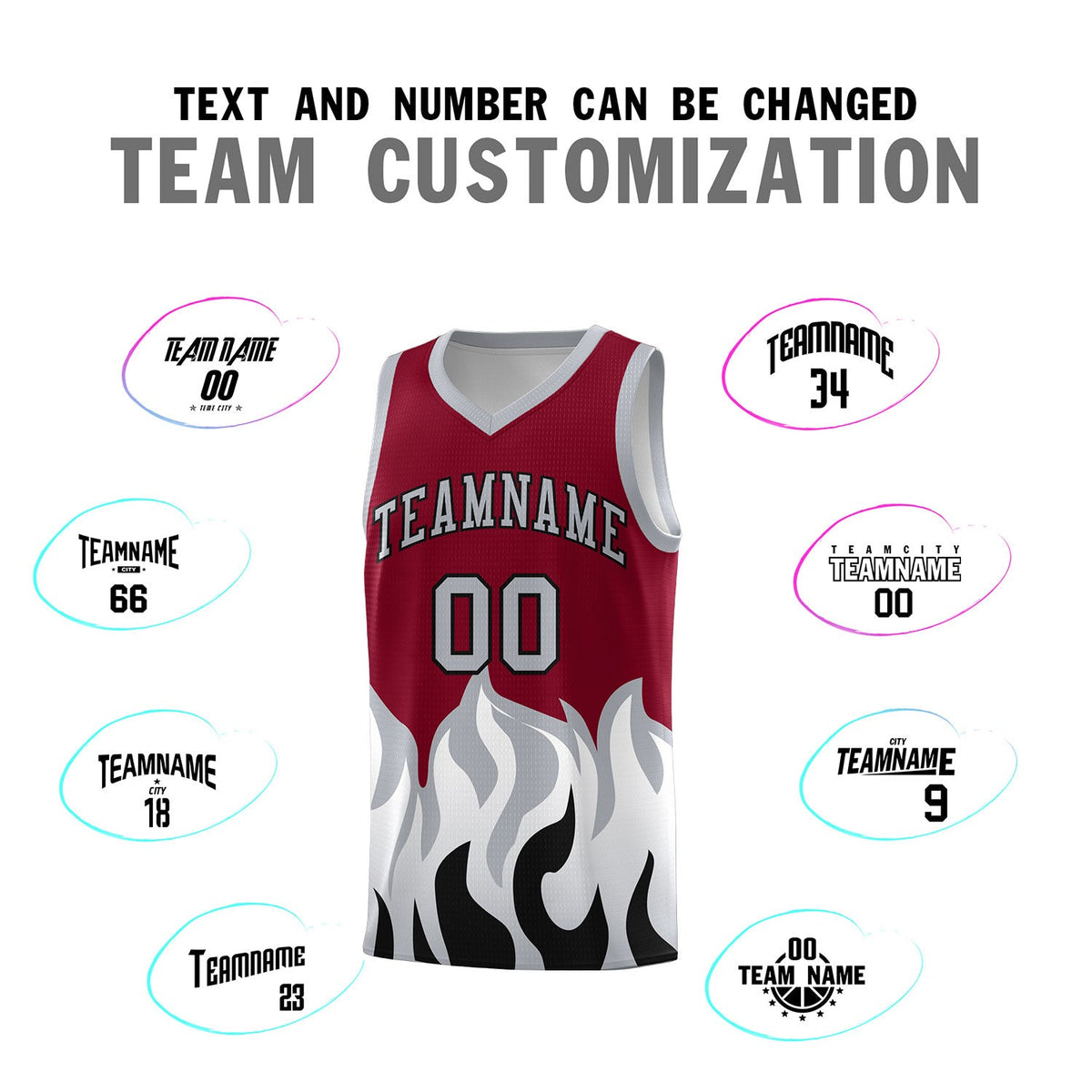 Custom Crimson Gray Hem Flame Pattern Fashion Sports Uniform Basketball jersey