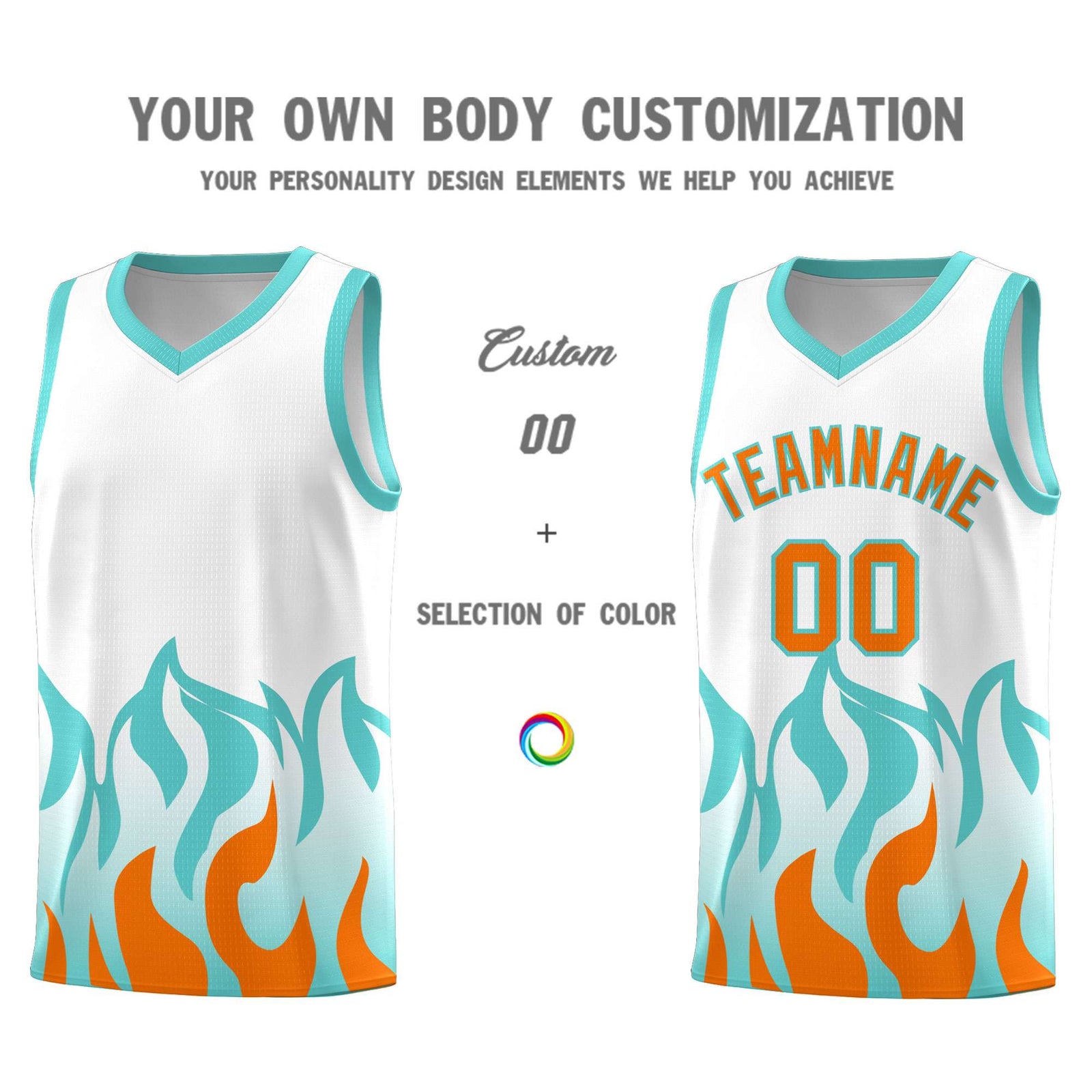 Custom White Orange Hem Flame Pattern Fashion Sports Uniform Basketball jersey
