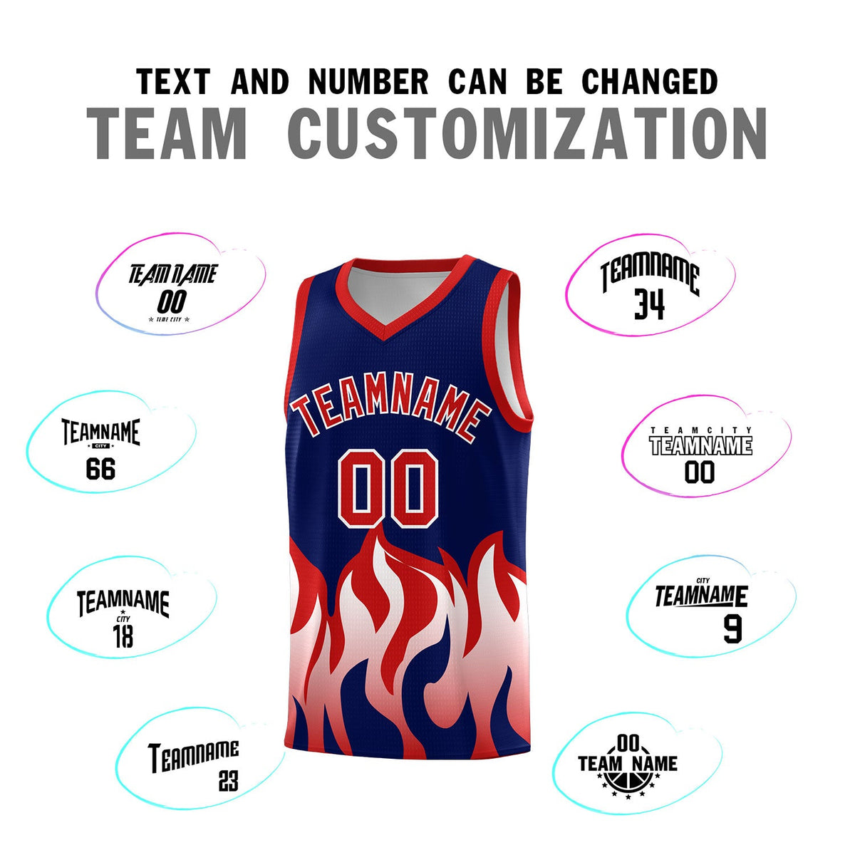 Custom Navy Red Hem Flame Pattern Fashion Sports Uniform Basketball jersey