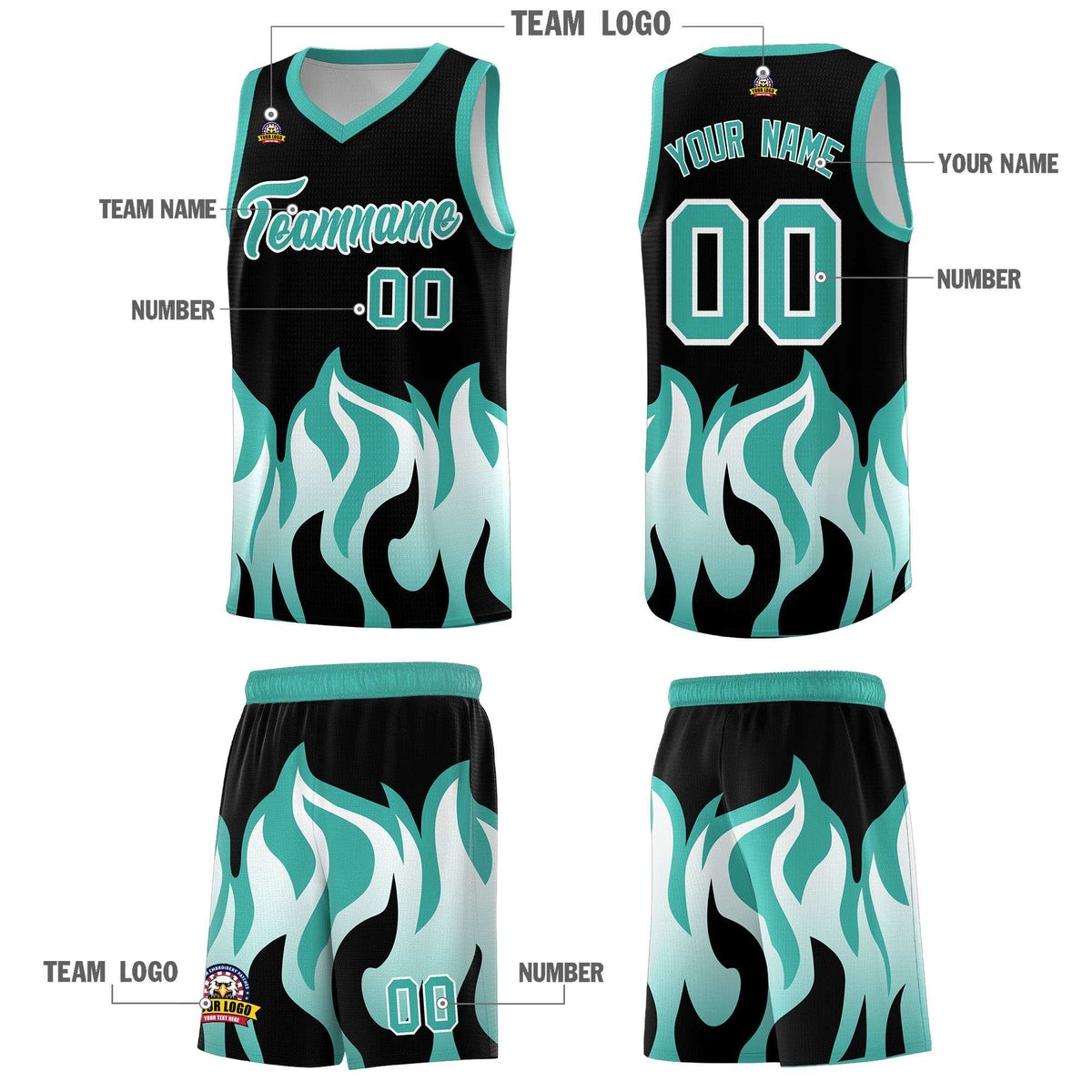 Custom Black Bright Green Hem Flame Pattern Fashion Sports Uniform Basketball jersey
